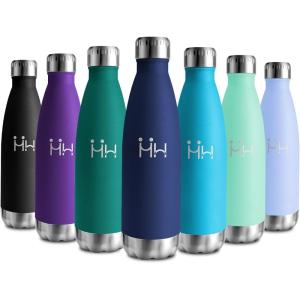 Bouteille Isotherme 500ml, Gourde Métal sans BPA, Bouteille d&rsquo;eau Inox Double Paroi Réutilisable, Bouteille Étanche, Gourde Sport Yoga Bureau École Randonnée Voyage Camping, pour Enfant ou Adulte(Bleu Foncé)