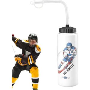 Bouteille d&rsquo;eau de hockey | Bouteille d&rsquo;eau de sport à pointe allongée de grande capacité de 1 L – de football pour garçons, équipement de sport à pointe étendue pour la randonnée, le fitnes(Blanc 2)