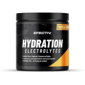 Efectiv Poudre d&rsquo;électrolytes d&rsquo;hydratation – 330 g, 60 portions – Poudre d&rsquo;électrolytes végétalienne avec minéraux clés – Calcium, magnésium, potassium, sodium – Boissons électrolytes sans sucre (330(Tempête tropicale)