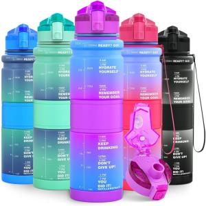 Gourde Enfant sans BPA Tritan Plastique, 500ML/1L Gourde Sport, Bouteille d&rsquo;eau avec Marqueur de Temps et Filtre à Fruits, Gourde Reutilisable Pour L&rsquo;école, Randonnée, Camping, Running(Bleu&violet)