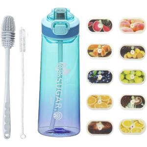Gourde Sport,avec Lot de 10 capsules aromatiques pour bouteille d&rsquo;eau,Pods parfumés pour eau aromatique 0 sucre, Sans BPA,700ml bouteille d&rsquo;eau étanche, pour gym,Camping et randonné (16pod(aléatoire）)(Style 8)