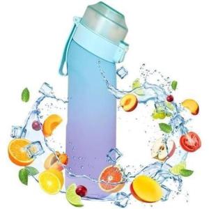 Gourde de sport (650 ml) pour l&rsquo;école, la gym et le fitness – Avec 7 dosettes aromatiques sans sucre et paille – Noire – Avec goût – Convient également pour les enfants (Devenu progressivement violet)(Devenir Progressivement Bleu)