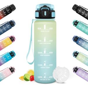 HoneyHolly Gourde Sport, Conception Étanche Gourde 500ml, Avec échelle de Temps, Bouteille, Réutilisable, Légère, Gourde Graduée pour La Course à Pied, Le Vélo, Le Travail, L&rsquo;école(Ciel Givré – 500ml)