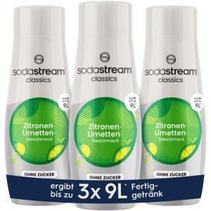 SodaStream Sirop 3 x Citron-Citron Vert Sans Sucre, 1 x Bouteille de 9 L de Boisson Prête, Préparé en Secondes et Toujours Fraîche, 3 x 440 ml