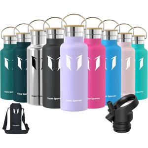 Super Sparrow Gourde Isotherme – Bouteille Isotherme – 350ml/500ml/ 620ml/750ml/1L – Étanche Sport Gourde INOX Bouche Standard – Gourde Enfant sans BPA- Pour Plein Air & Quotidien – Avec 2 Bouchons(Lavande)