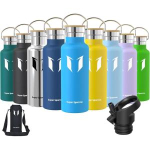 Super Sparrow Gourde Isotherme – Bouteille Isotherme – 350ml/500ml/ 620ml/750ml/1L – Étanche Sport Gourde INOX Bouche Standard – Gourde Enfant sans BPA- Pour Plein Air & Quotidien – Avec 2 Bouchons(Bleu)