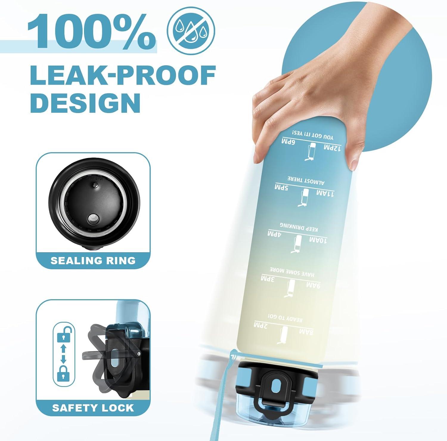 image:imageBouteille Sport 500ml Gourde Motivation sans BPA Gourdes avec Marqueur de Temps Bouteille deau Idale pour Randonne Bureau lcole32oz1000ml Blanc Bleu Clair
