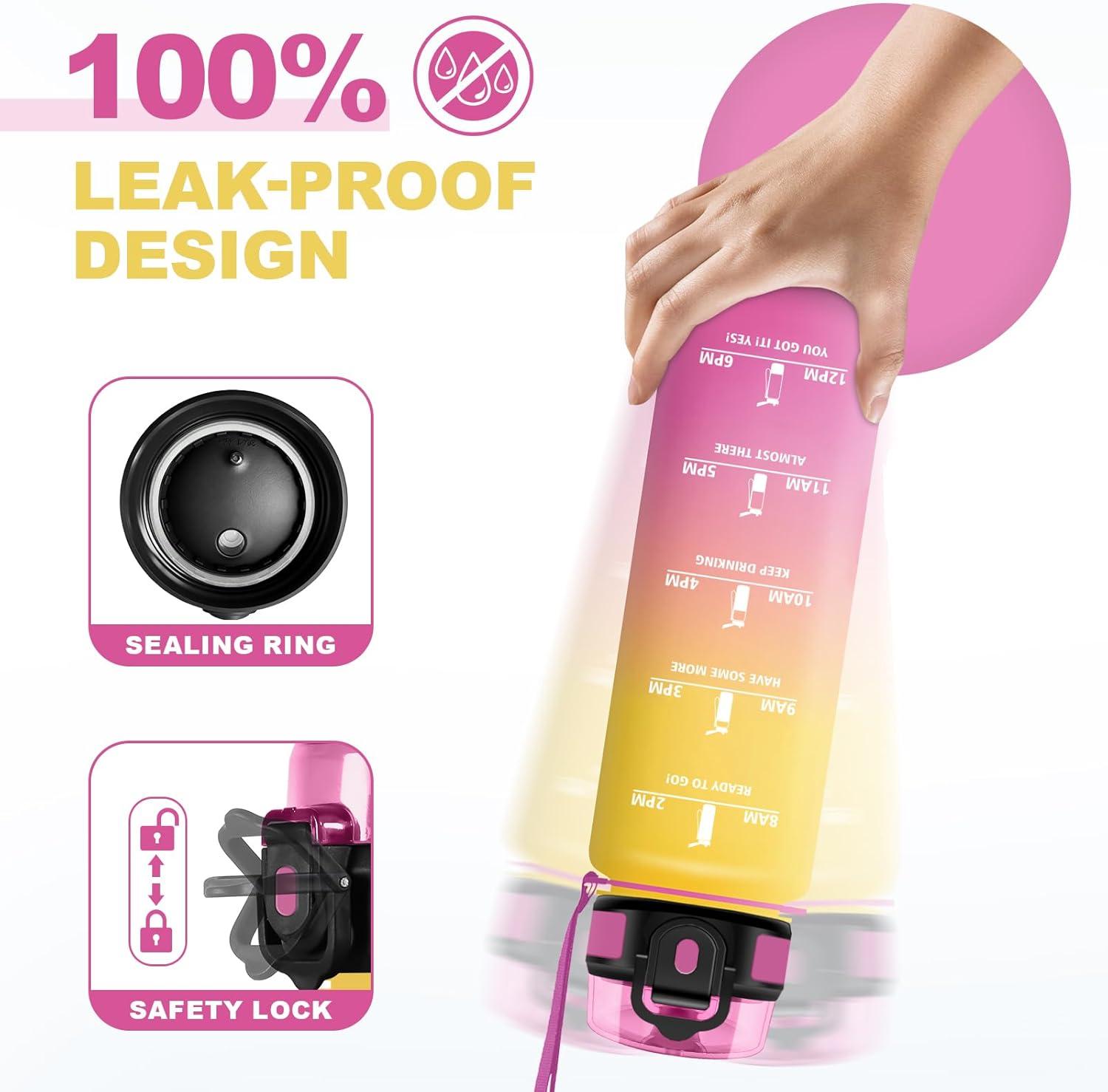 image:imageBouteille Sport 500ml Gourde Motivation sans BPA Gourdes avec Marqueur de Temps Bouteille deau Idale pour Randonne Bureau lcole32oz1000ml Jaune Rose