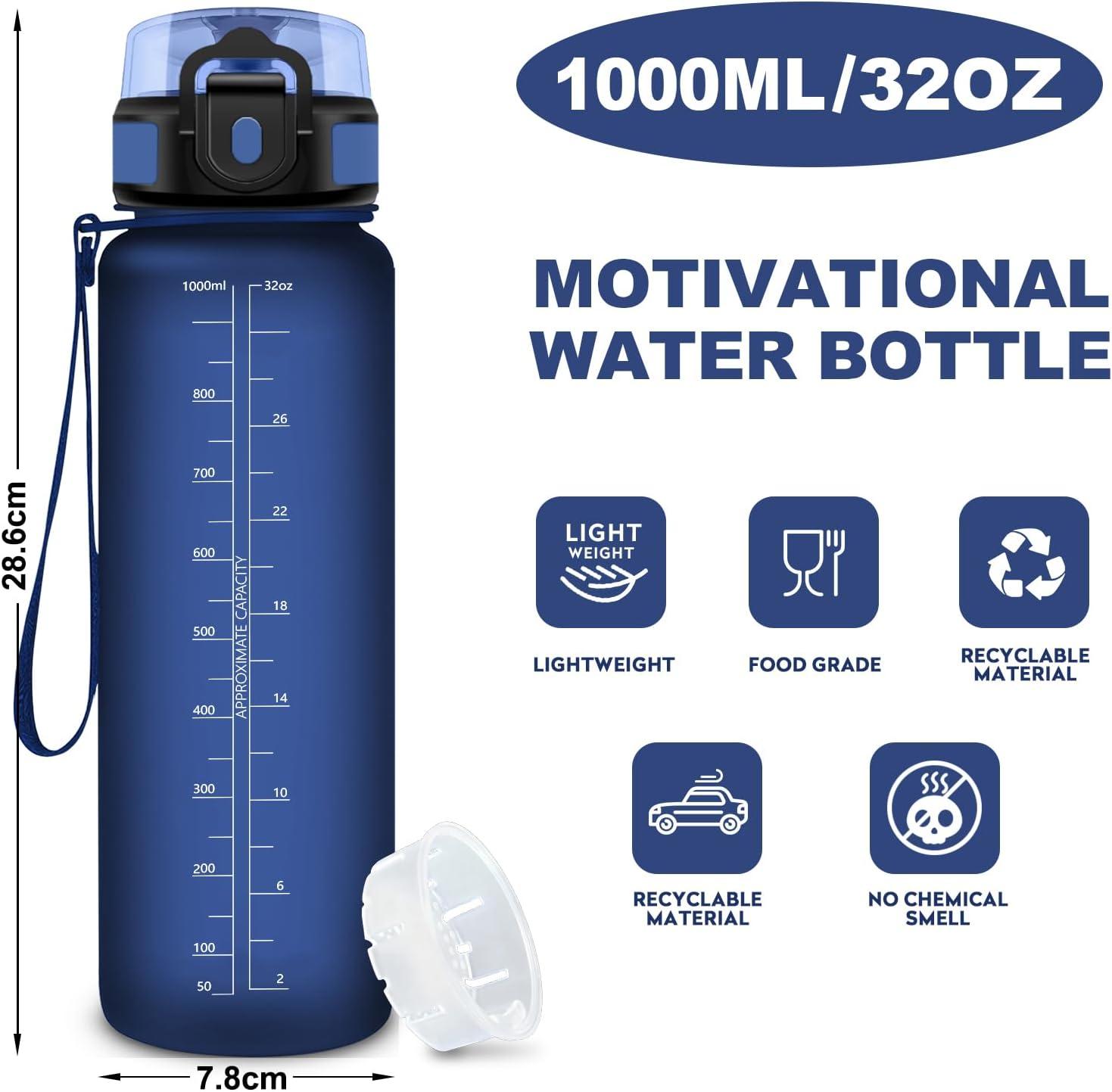 image:imageBouteille Sport 500ml Gourde Motivation sans BPA Gourdes avec Marqueur de Temps Bouteille deau Idale pour Randonne Bureau lcole32oz1000ml Mat Marine Bleu