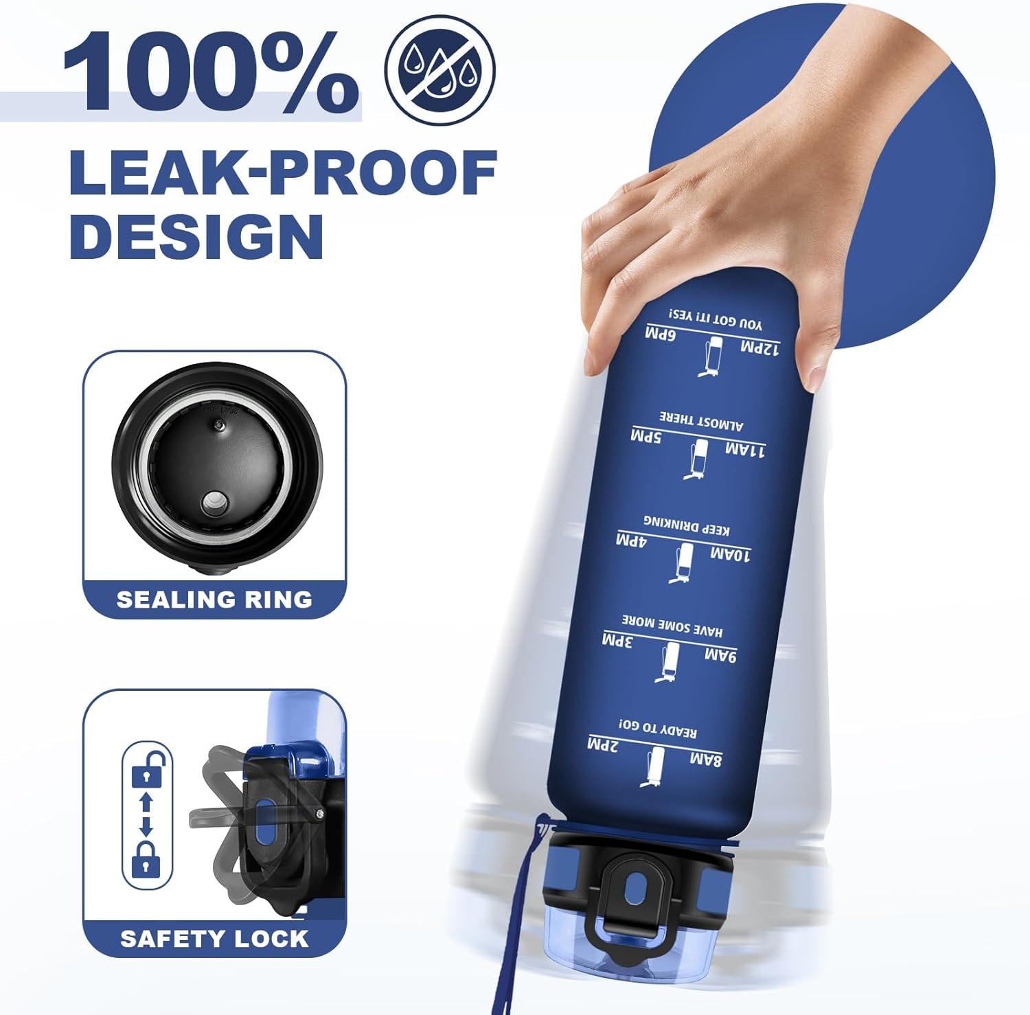 image:imageBouteille Sport 500ml Gourde Motivation sans BPA Gourdes avec Marqueur de Temps Bouteille deau Idale pour Randonne Bureau lcole32oz1000ml Mat Marine Bleu