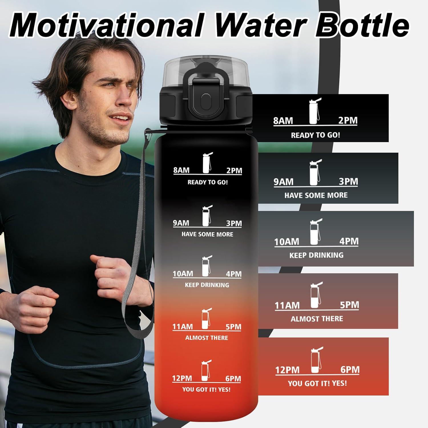 image:imageBouteille Sport 500ml Gourde Motivation sans BPA Gourdes avec Marqueur de Temps Bouteille deau Idale pour Randonne Bureau lcole32oz1000ml Noir Rouge