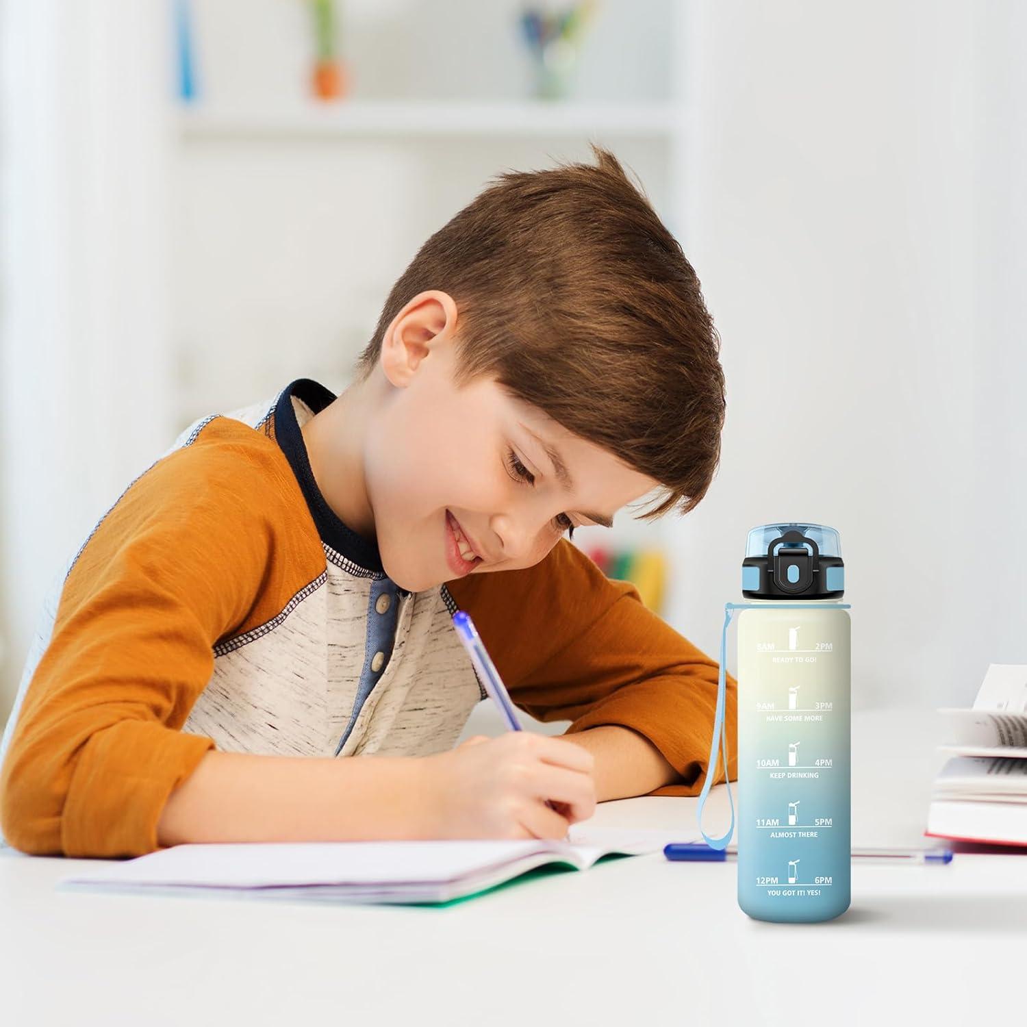 image:imageBouteille Sport 500ml Gourde Motivation sans BPA Gourdes avec Marqueur de Temps Bouteille deau Idale pour Randonne Bureau lcole500ml Blanc Bleu Clair