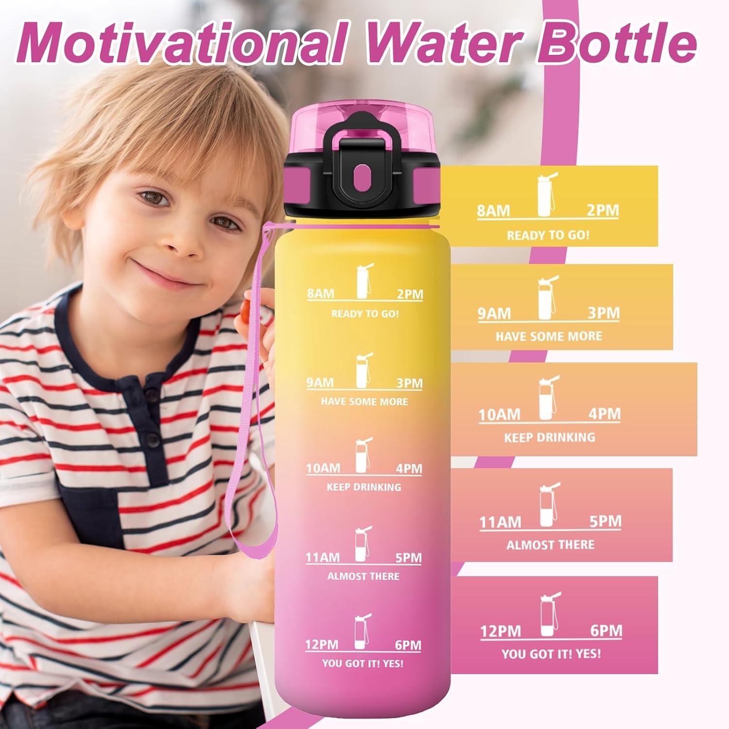 image:imageBouteille Sport 500ml Gourde Motivation sans BPA Gourdes avec Marqueur de Temps Bouteille deau Idale pour Randonne Bureau lcole500ml Jaune Rose