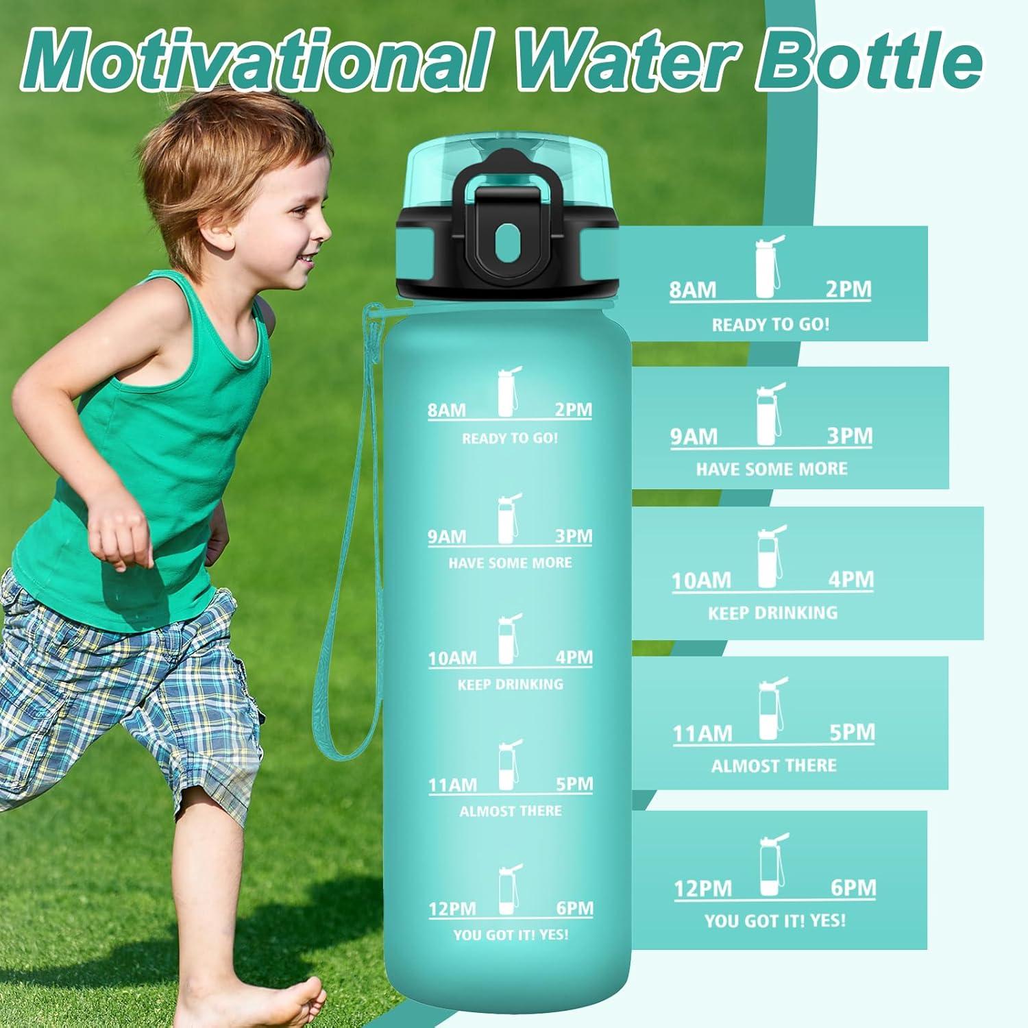 image:imageBouteille Sport 500ml Gourde Motivation sans BPA Gourdes avec Marqueur de Temps Bouteille deau Idale pour Randonne Bureau lcole500ml Mat Bleuvert