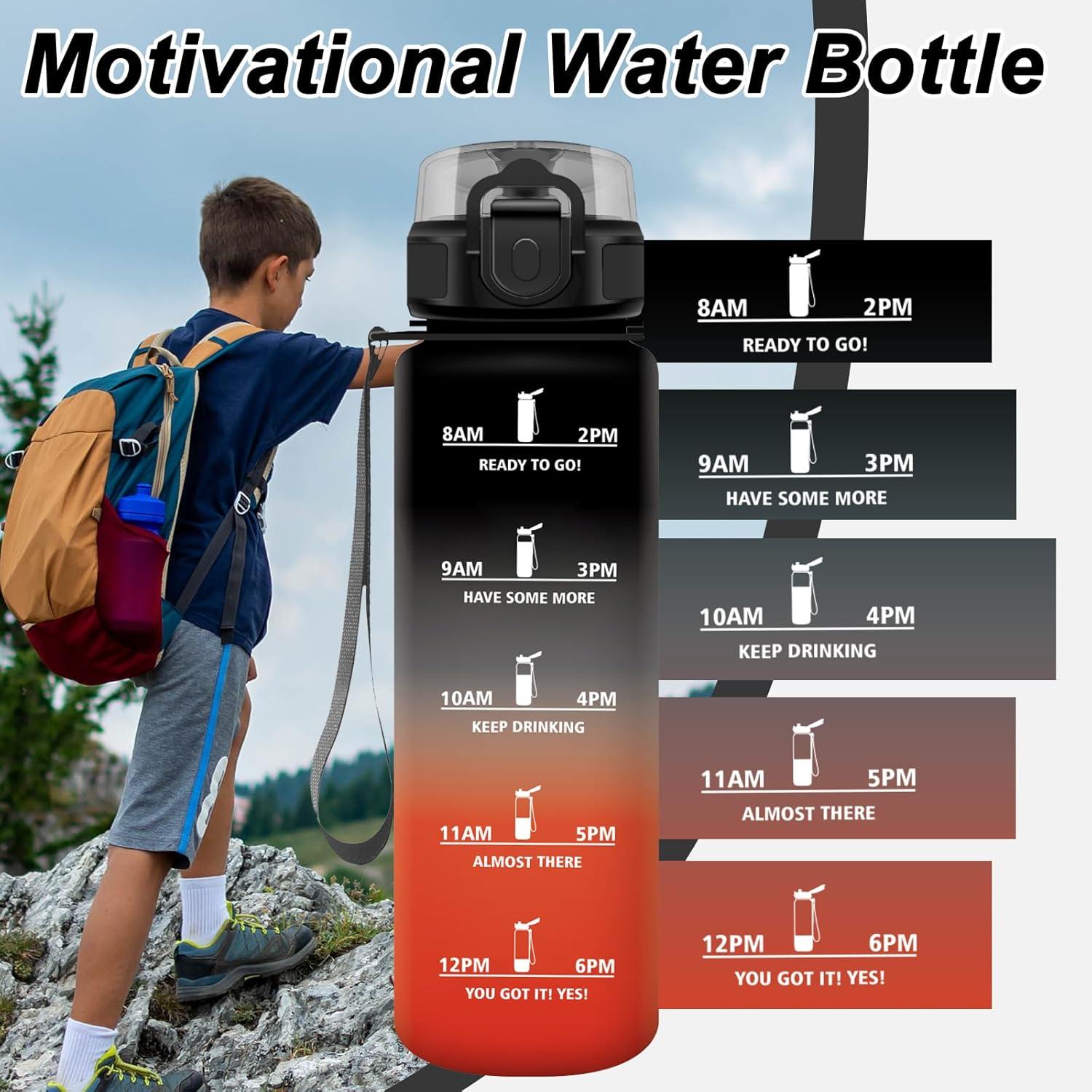 image:imageBouteille Sport 500ml Gourde Motivation sans BPA Gourdes avec Marqueur de Temps Bouteille deau Idale pour Randonne Bureau lcole500ml Noir Rouge