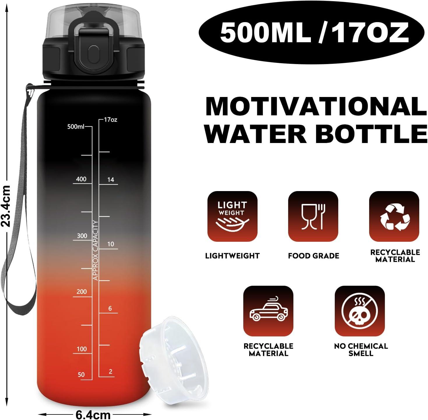 image:imageBouteille Sport 500ml Gourde Motivation sans BPA Gourdes avec Marqueur de Temps Bouteille deau Idale pour Randonne Bureau lcole500ml Noir Rouge
