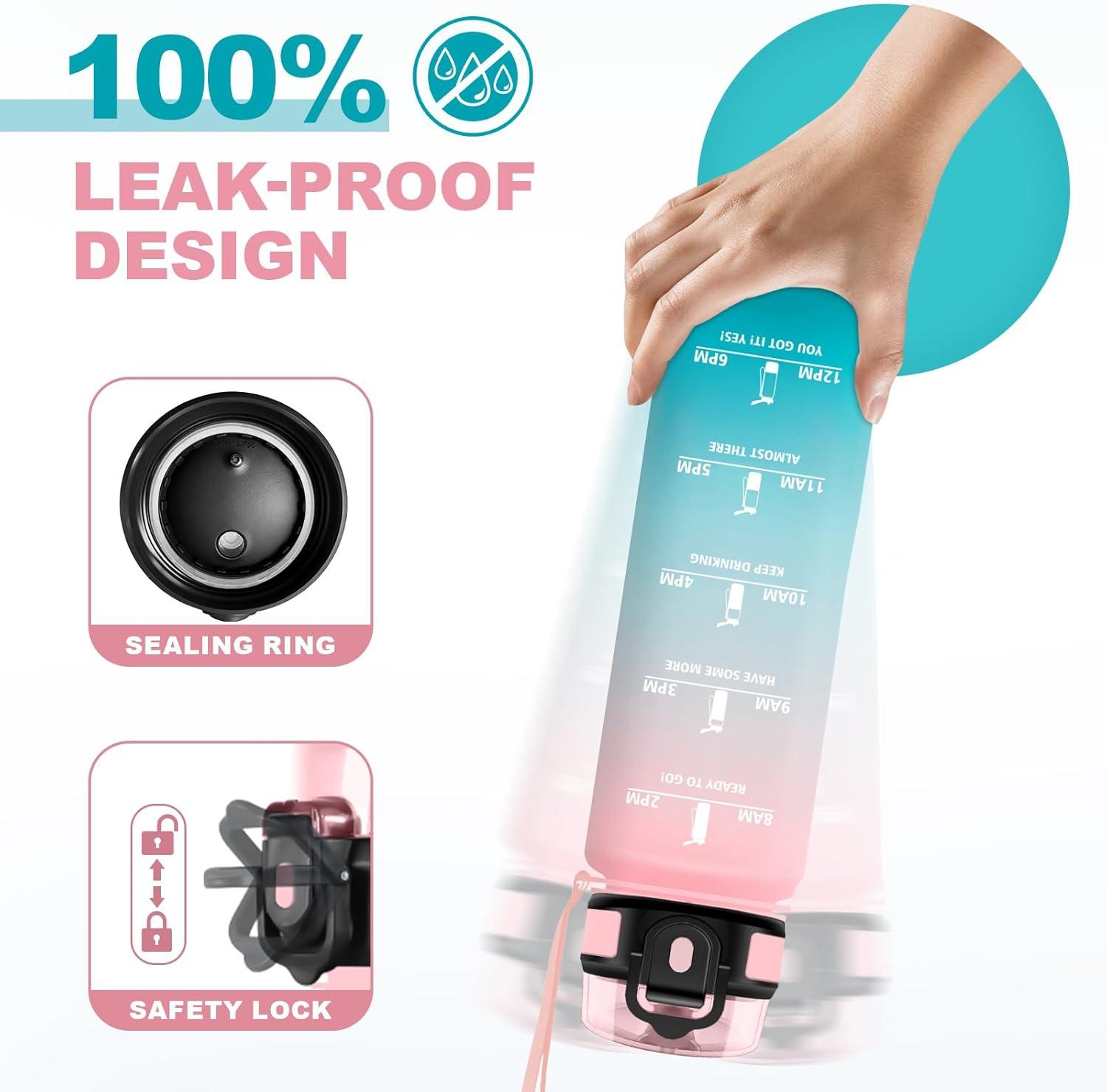 image:imageBouteille Sport 500ml Gourde Motivation sans BPA Gourdes avec Marqueur de Temps Bouteille deau Idale pour Randonne Bureau lcole500ml Rose Cyan
