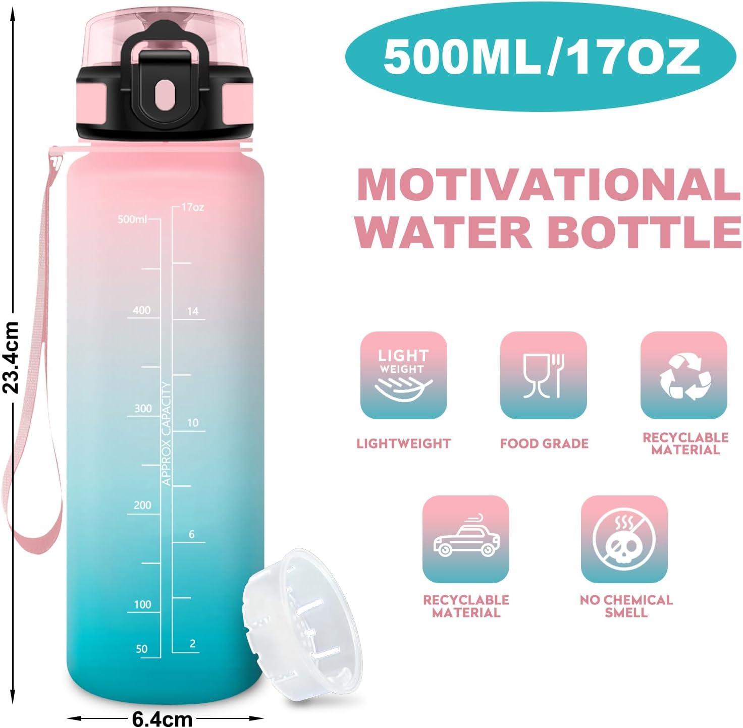 image:imageBouteille Sport 500ml Gourde Motivation sans BPA Gourdes avec Marqueur de Temps Bouteille deau Idale pour Randonne Bureau lcole500ml Rose Cyan