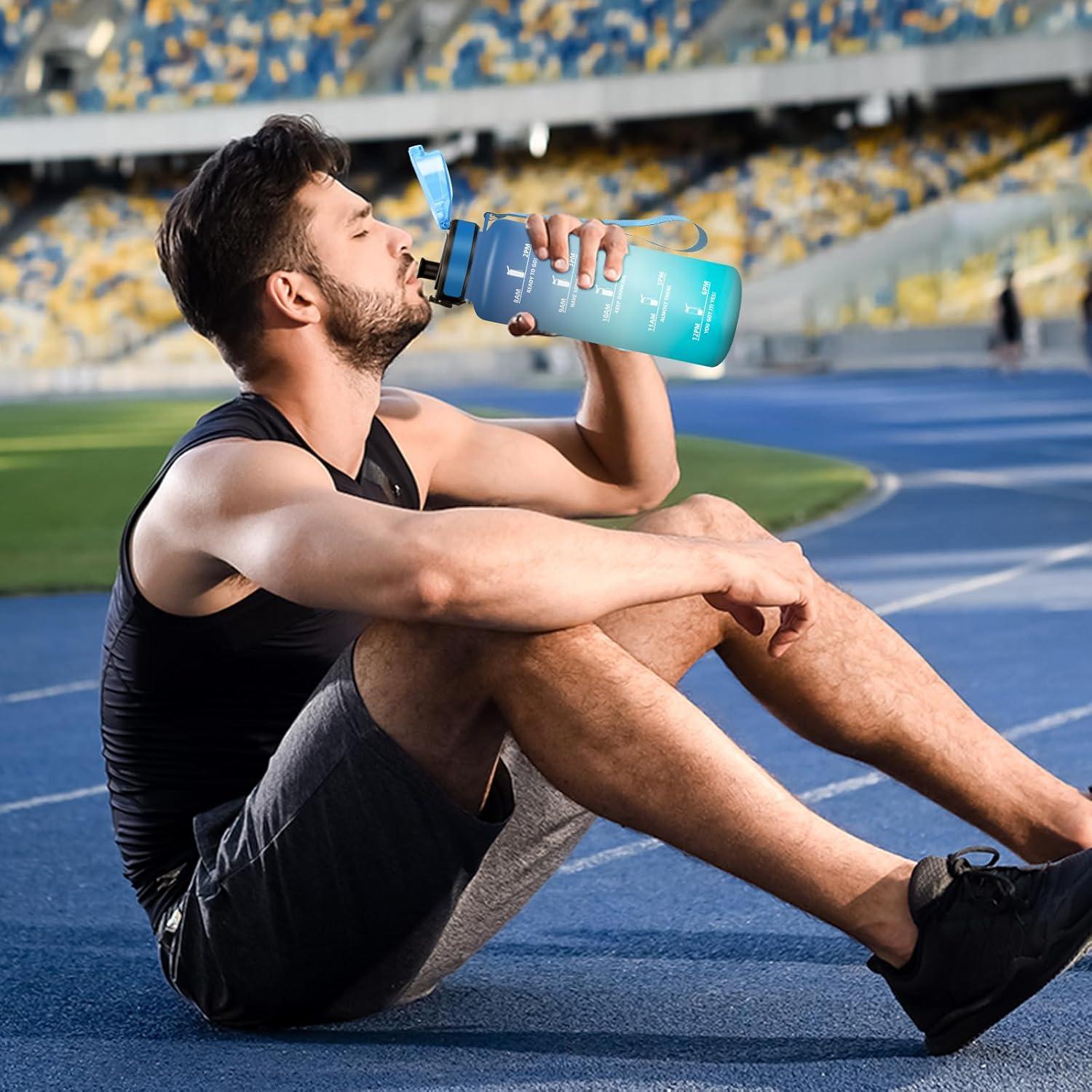 image:imageBouteille Sport 500ml Gourde Motivation sans BPA Gourdes avec Marqueur de Temps Bouteille deau Idale pour Randonne Bureau lcole50oz1500ml Bleu Vert