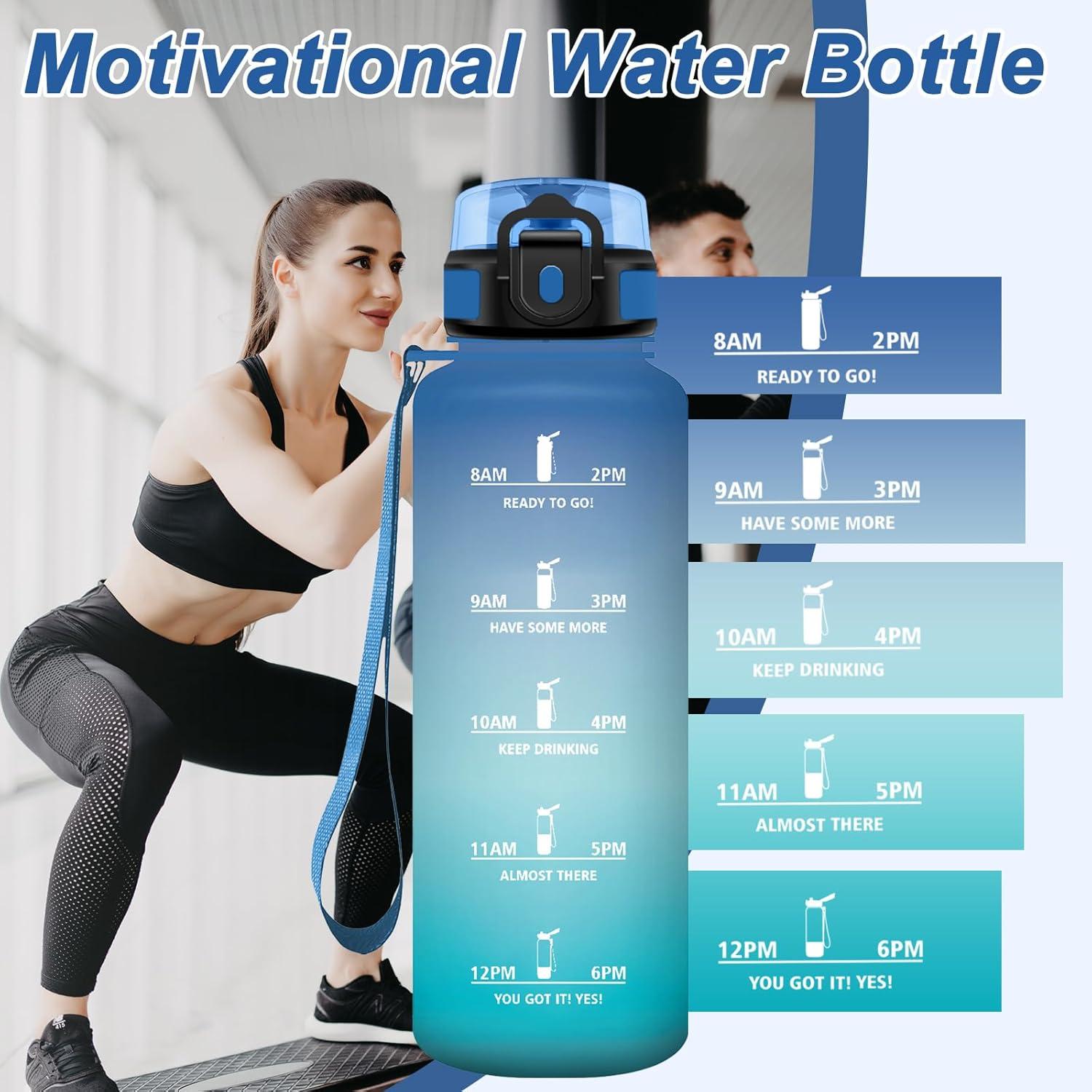 image:imageBouteille Sport 500ml Gourde Motivation sans BPA Gourdes avec Marqueur de Temps Bouteille deau Idale pour Randonne Bureau lcole50oz1500ml Bleu Vert