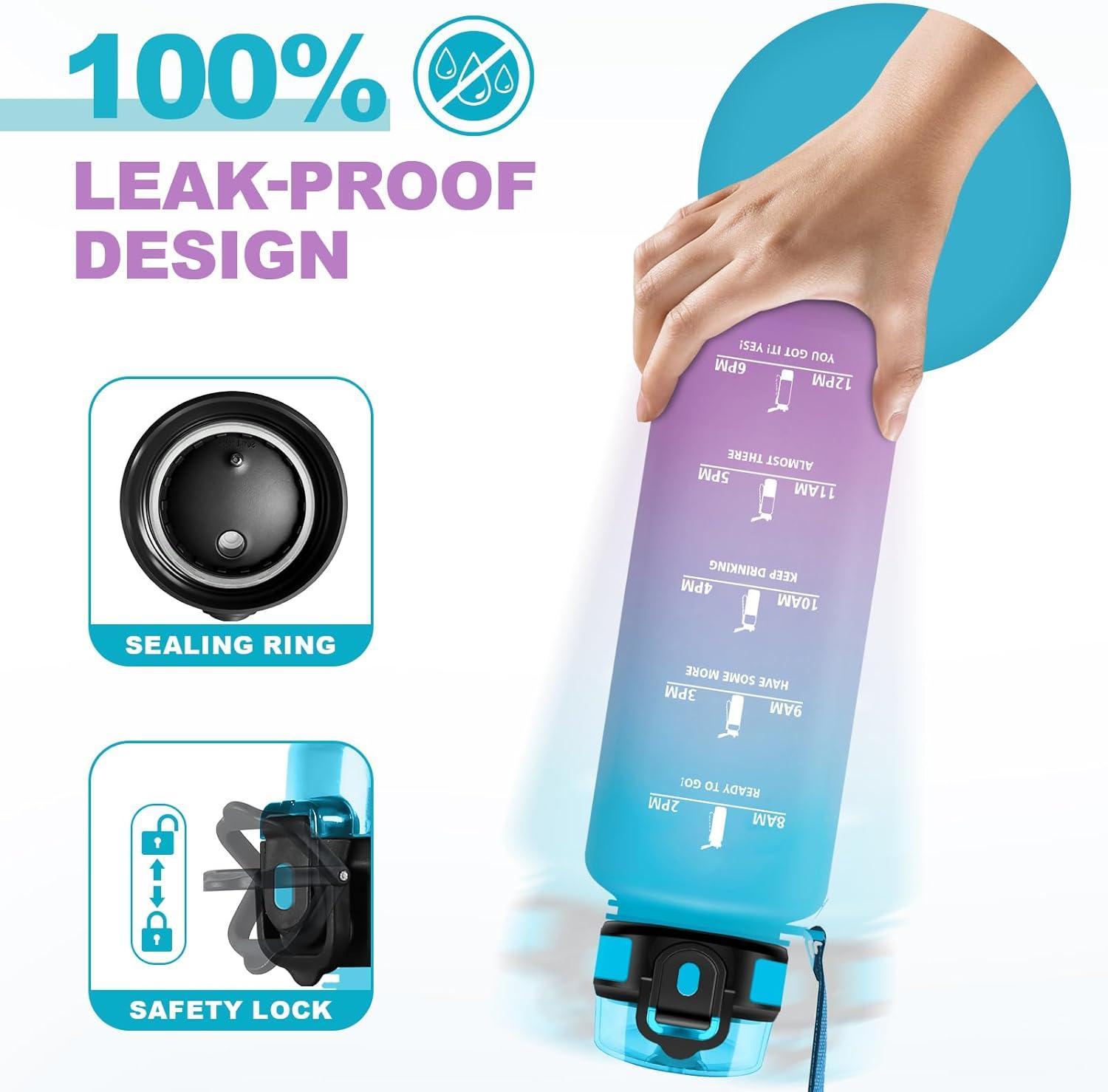 image:imageBouteille Sport 500ml Gourde Motivation sans BPA Gourdes avec Marqueur de Temps Bouteille deau Idale pour Randonne Bureau lcole50oz1500ml Bleu Violet