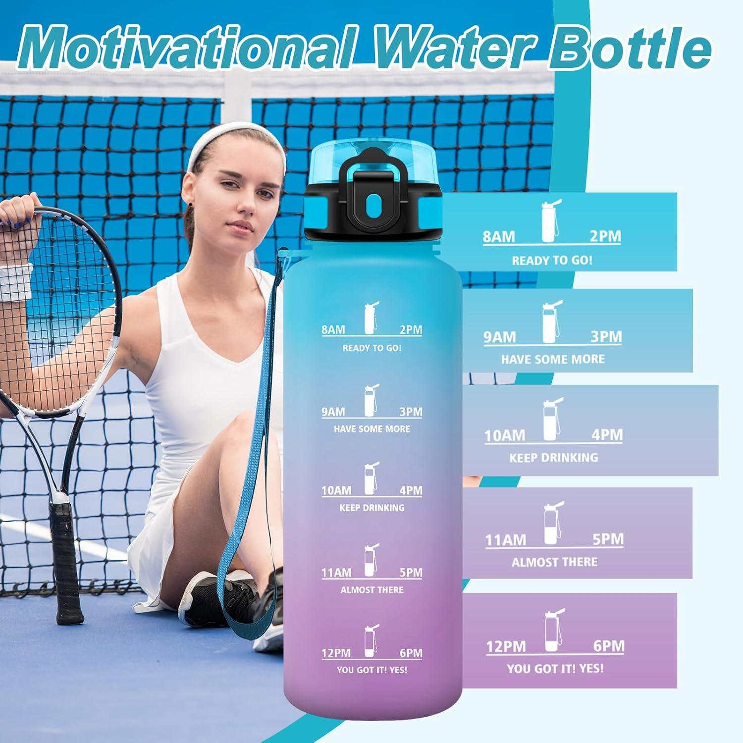 image:imageBouteille Sport 500ml Gourde Motivation sans BPA Gourdes avec Marqueur de Temps Bouteille deau Idale pour Randonne Bureau lcole50oz1500ml Bleu Violet