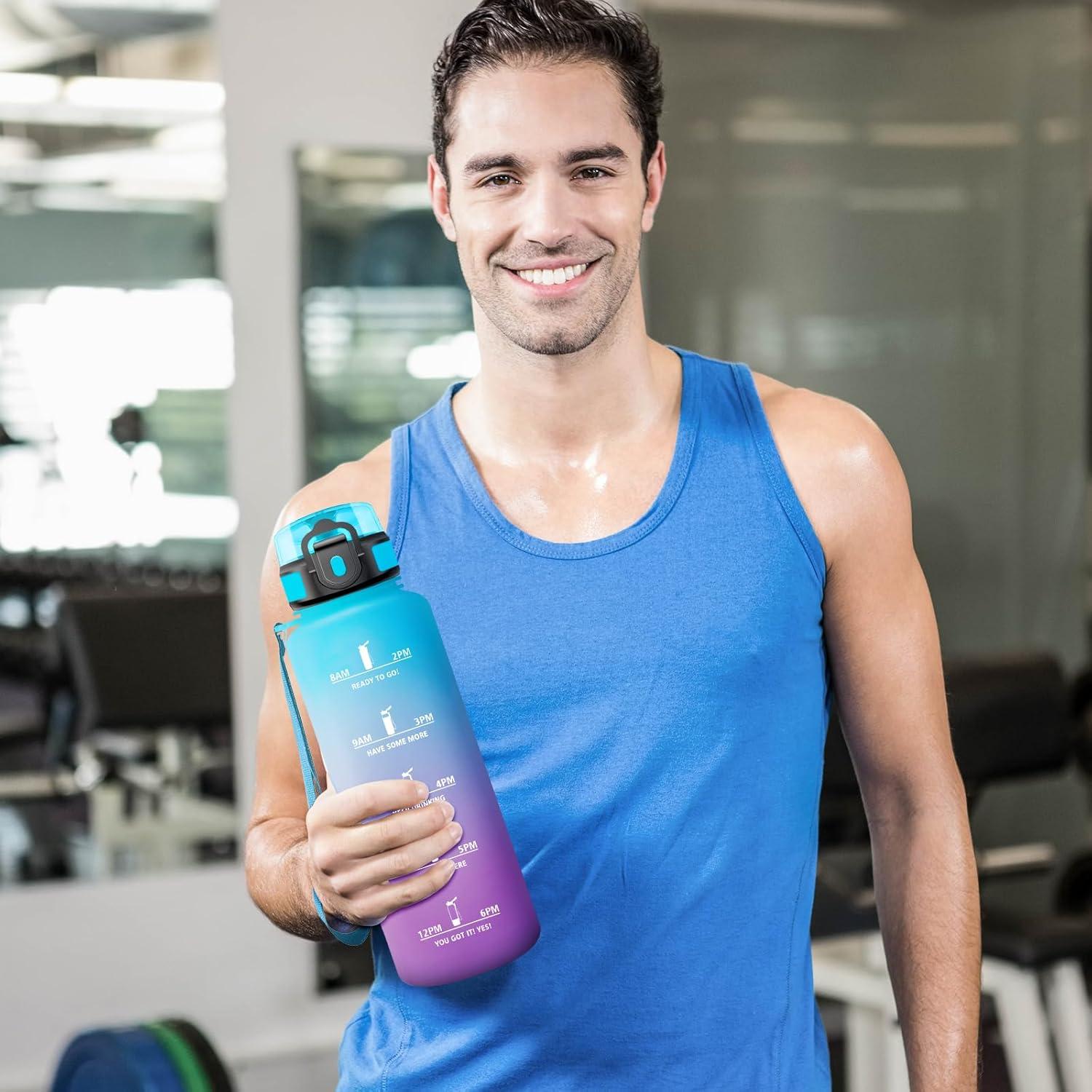 image:imageBouteille Sport 500ml Gourde Motivation sans BPA Gourdes avec Marqueur de Temps Bouteille deau Idale pour Randonne Bureau lcole50oz1500ml Bleu Violet