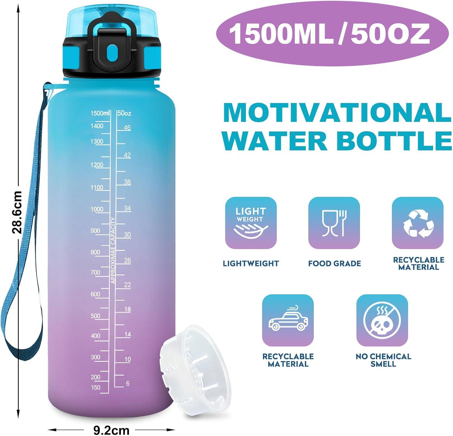 image:imageBouteille Sport 500ml Gourde Motivation sans BPA Gourdes avec Marqueur de Temps Bouteille deau Idale pour Randonne Bureau lcole50oz1500ml Bleu Violet