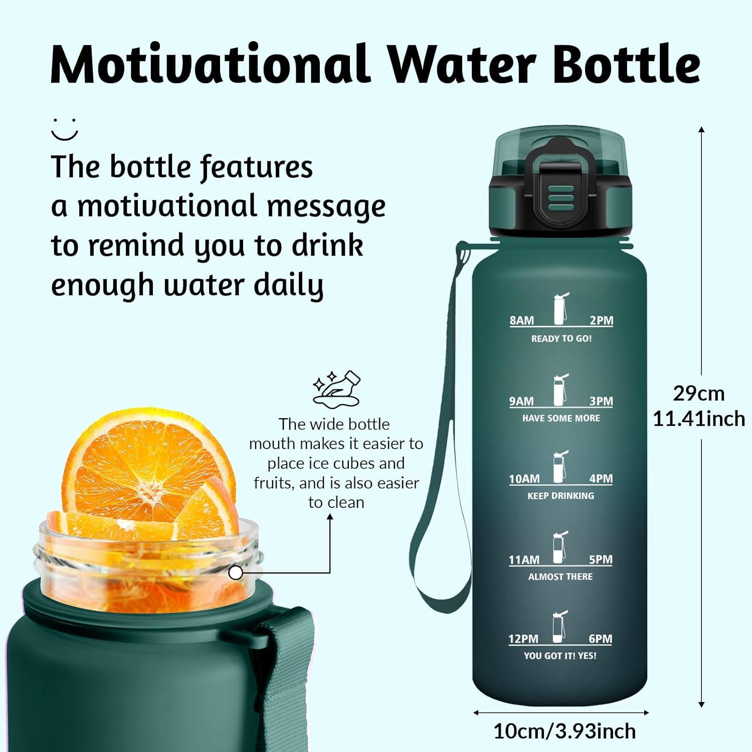 image:imageGourde 15L Motivant et tanche Bouteille Deau Sport Rutilisable Bouteille Marqueur Horaire Gourde Gradue pour 1 Journee pour Salle de Sport Travail Camping RandonneVert Gris 1500ml