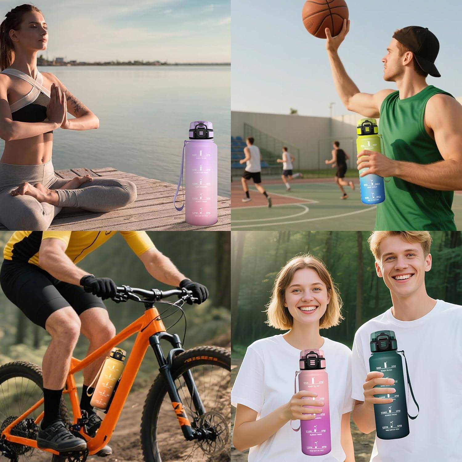 image:imageGourde 15L Motivant et tanche Bouteille Deau Sport Rutilisable Bouteille Marqueur Horaire Gourde Gradue pour 1 Journee pour Salle de Sport Travail Camping RandonneVert Gris 1500ml