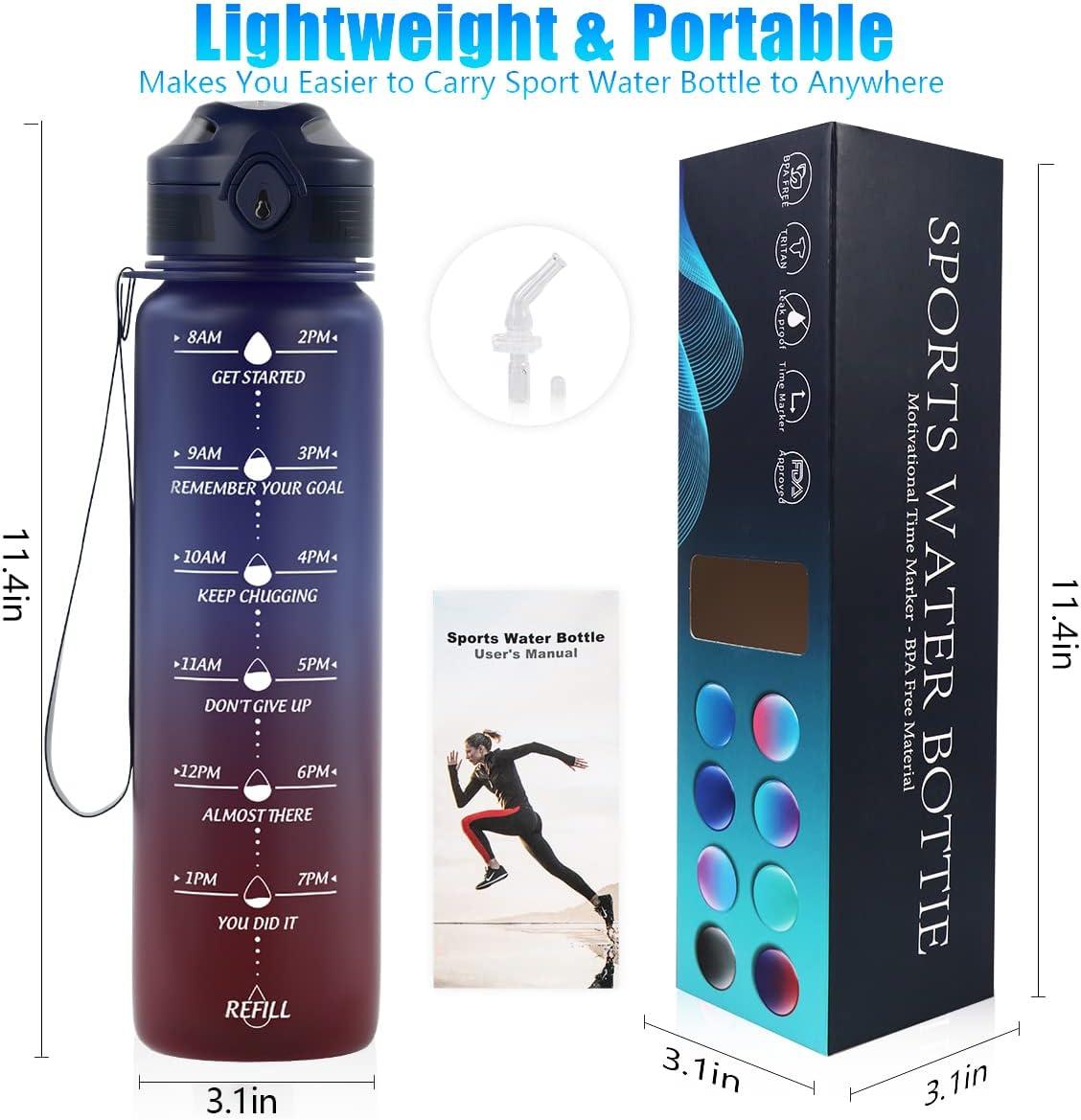 image:imageGourde 1L Sport Bouteille deau avec Paille et Marqueur de Temps Tritan Plastique sans BPA Gourde Reutilisable pour Enfant Adulte Camping Running RandonneBleuRouge