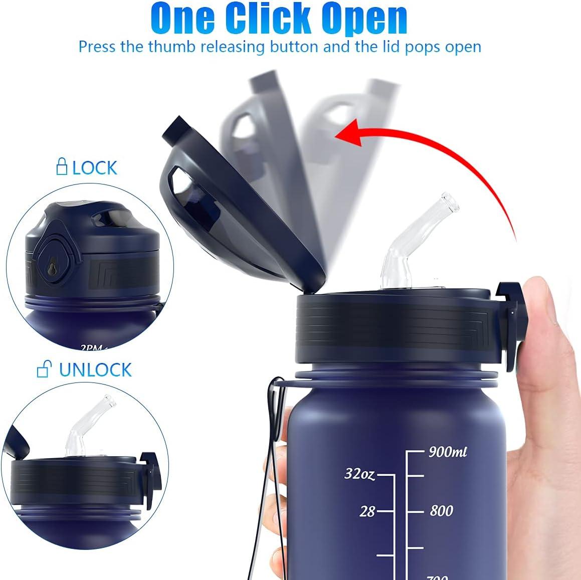 image:imageGourde 1L Sport Bouteille deau avec Paille et Marqueur de Temps Tritan Plastique sans BPA Gourde Reutilisable pour Enfant Adulte Camping Running RandonneBleuRouge