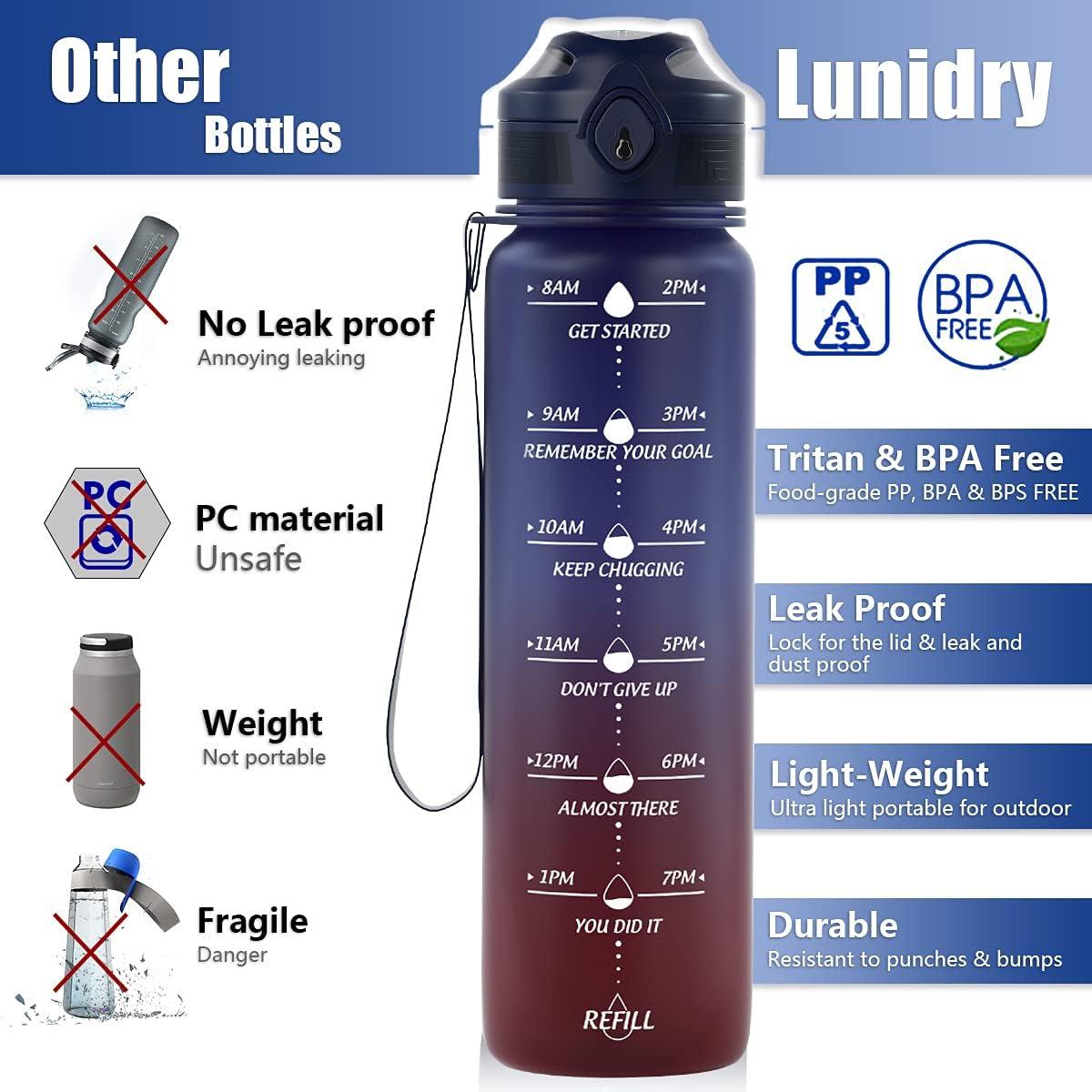 image:imageGourde 1L Sport Bouteille deau avec Paille et Marqueur de Temps Tritan Plastique sans BPA Gourde Reutilisable pour Enfant Adulte Camping Running RandonneBleuRouge