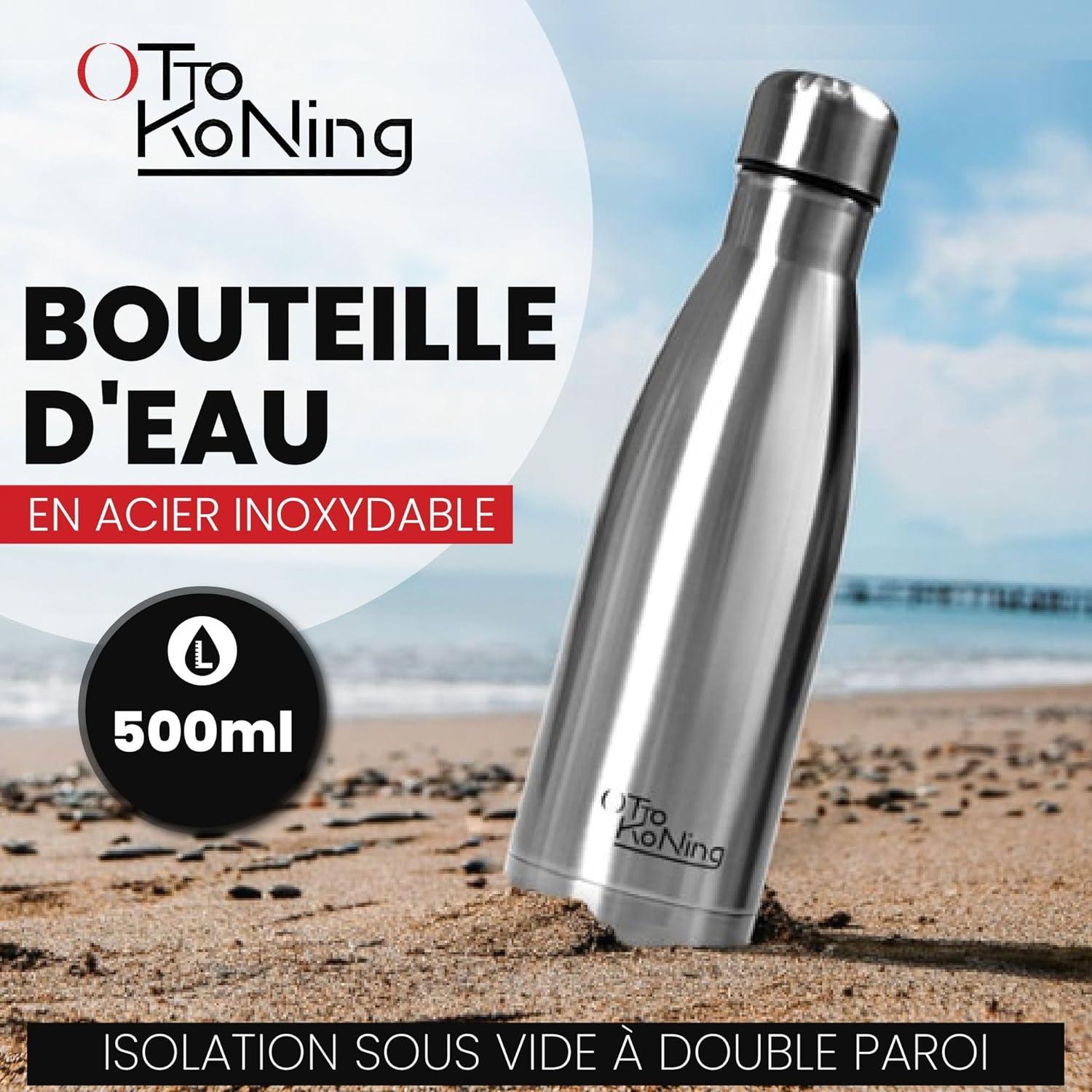 image:imageGourde Isotherme Otto Koning 1L Inox Bouteille Eau Sport Thermos Caf et Th Maintien Chaud 12h Froid 24h Design tanche Double Paroi Sans BPA pour Homme Femme BureauArgent