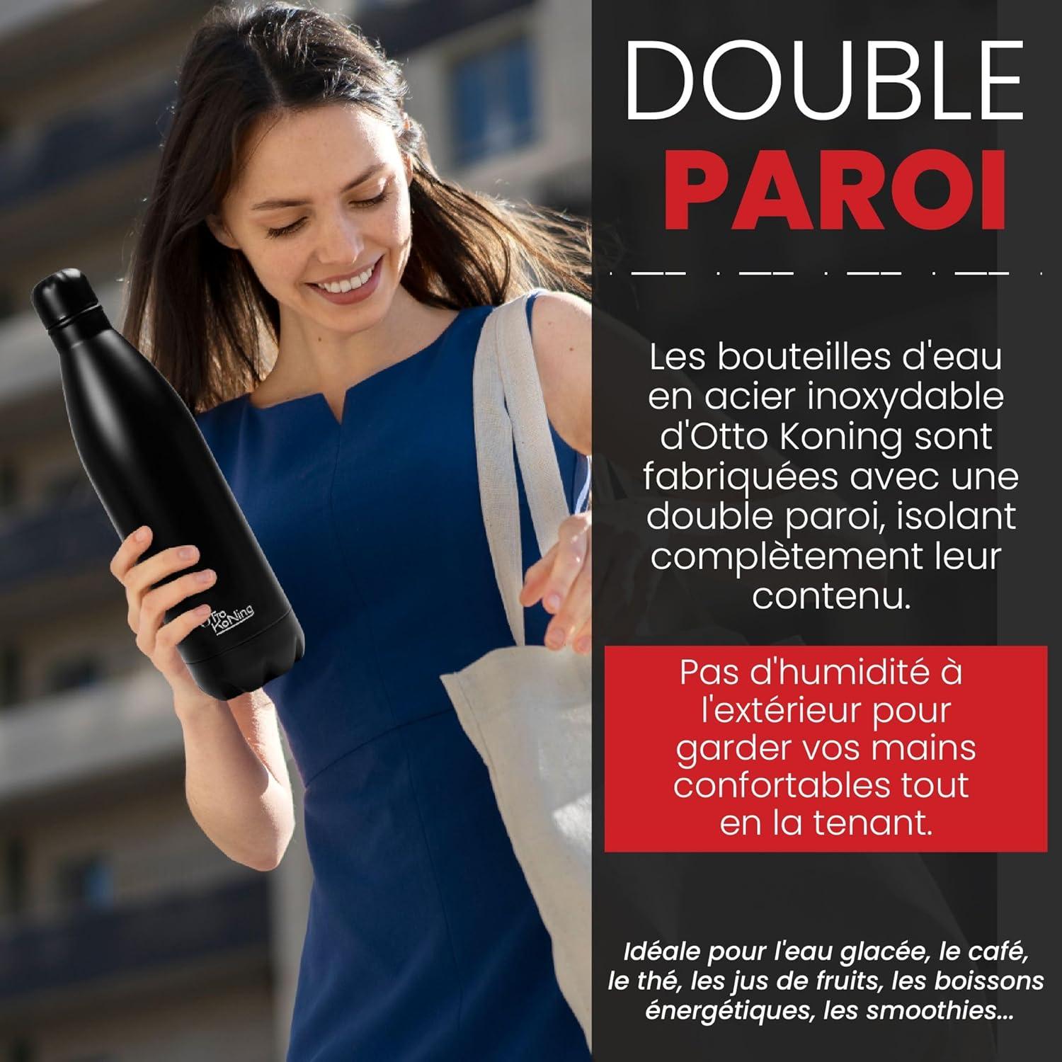 image:imageGourde Isotherme Otto Koning 1L Inox Bouteille Eau Sport Thermos Caf et Th Maintien Chaud 12h Froid 24h Design tanche Double Paroi Sans BPA pour Homme Femme BureauNoir