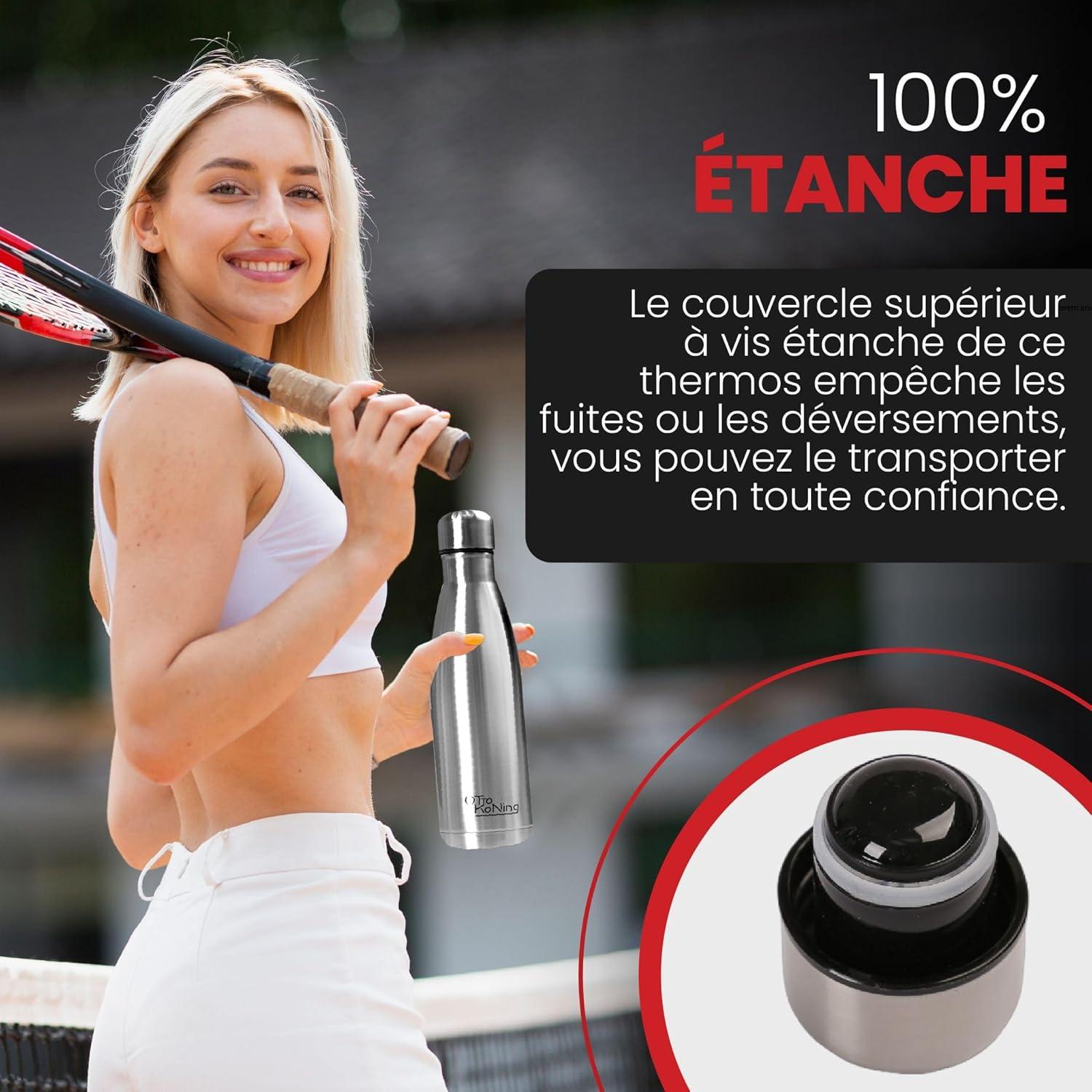 image:imageGourde Isotherme Otto Koning 1L Inox Bouteille Eau Sport Thermos Caf et Th Maintien Chaud 12h Froid 24h Design tanche Double Paroi Sans BPA pour Homme Femme BureauArgent