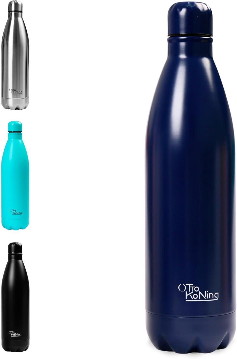 image:imageGourde Isotherme Otto Koning 1L Inox Bouteille Eau Sport Thermos Caf et Th Maintien Chaud 12h Froid 24h Design tanche Double Paroi Sans BPA pour Homme Femme BureauBleu Marine