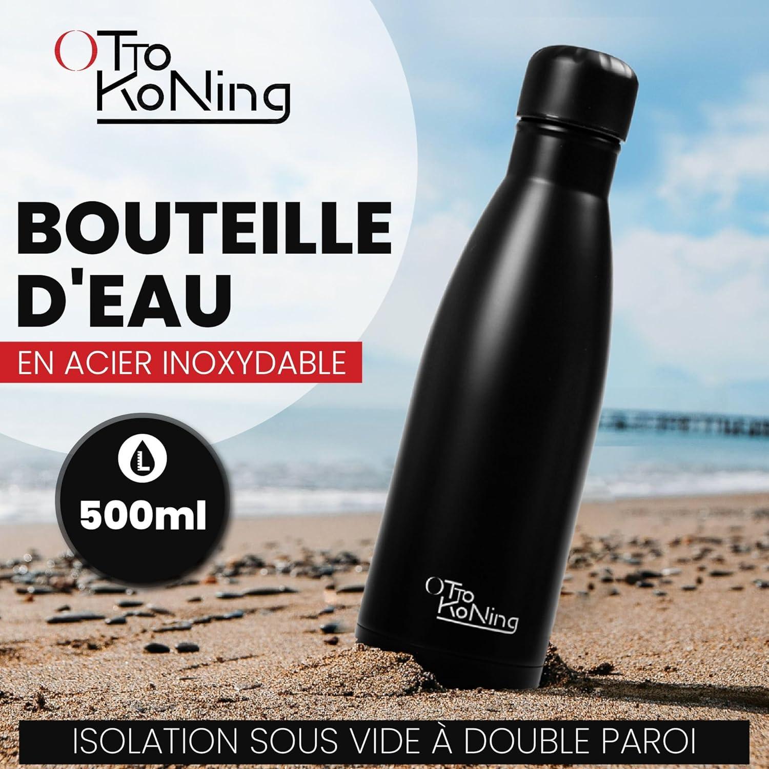 image:imageGourde Isotherme Otto Koning 1L Inox Bouteille Eau Sport Thermos Caf et Th Maintien Chaud 12h Froid 24h Design tanche Double Paroi Sans BPA pour Homme Femme BureauNoirBlanc