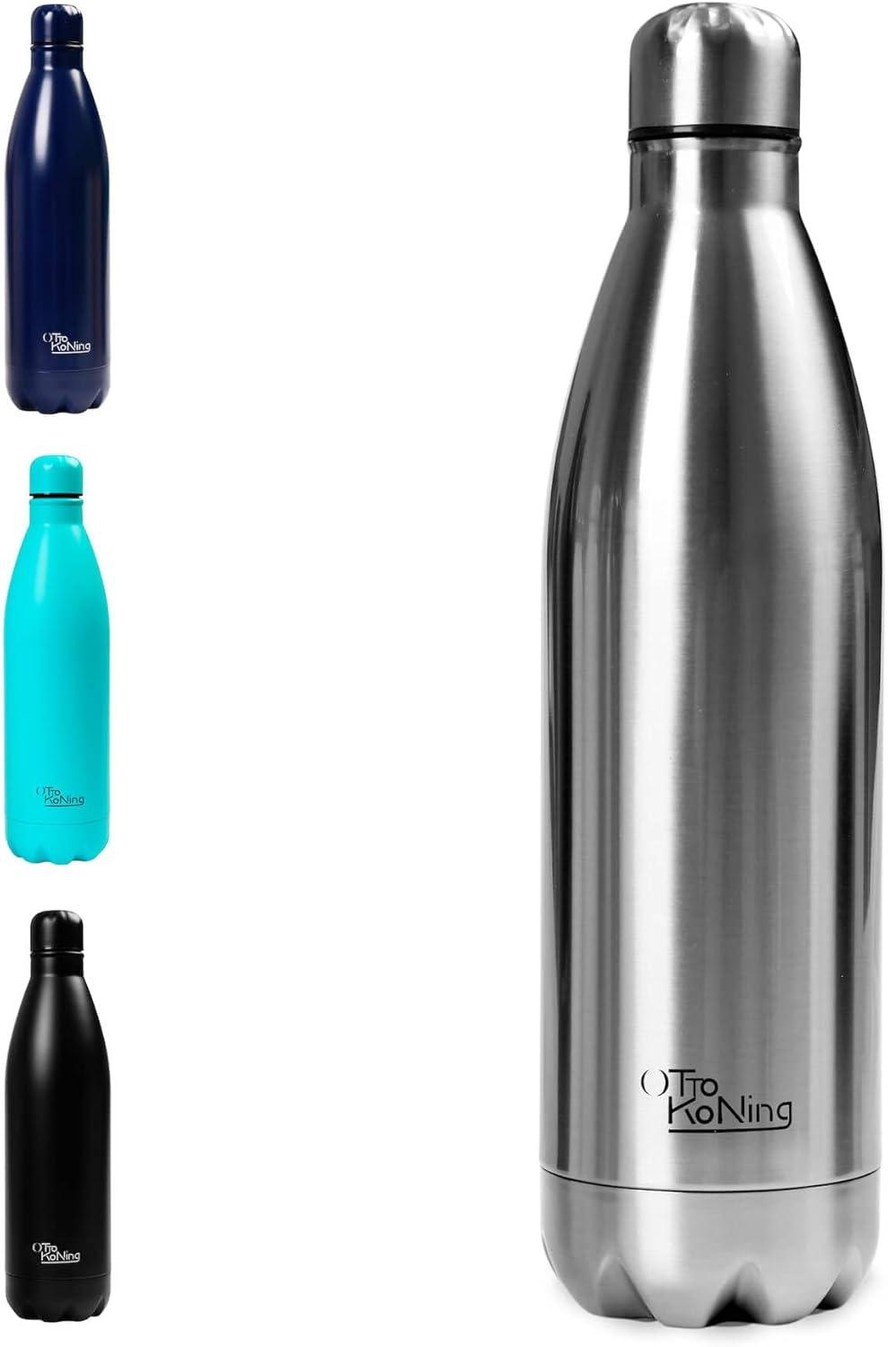 image:imageGourde Isotherme Otto Koning 1L Inox Bouteille Eau Sport Thermos Caf et Th Maintien Chaud 12h Froid 24h Design tanche Double Paroi Sans BPA pour Homme Femme BureauArgent