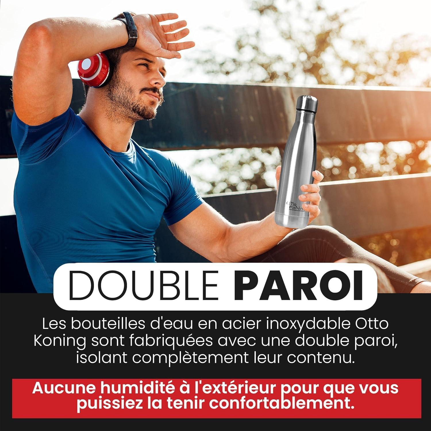 image:imageGourde Isotherme Otto Koning 1L Inox Bouteille Eau Sport Thermos Caf et Th Maintien Chaud 12h Froid 24h Design tanche Double Paroi Sans BPA pour Homme Femme BureauArgent