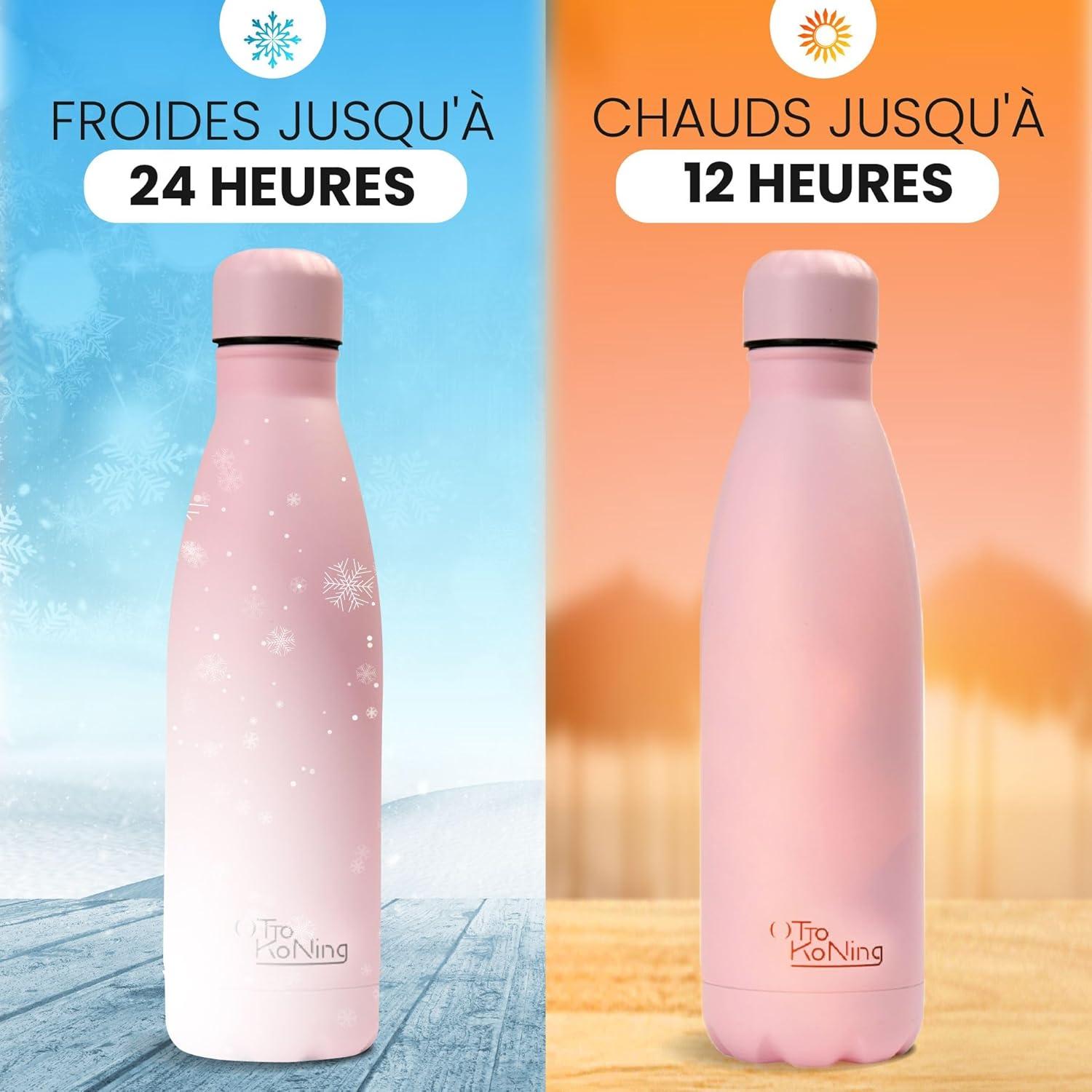 image:imageGourde Isotherme Otto Koning 1L Inox Bouteille Eau Sport Thermos Caf et Th Maintien Chaud 12h Froid 24h Design tanche Double Paroi Sans BPA pour Homme Femme BureauRose