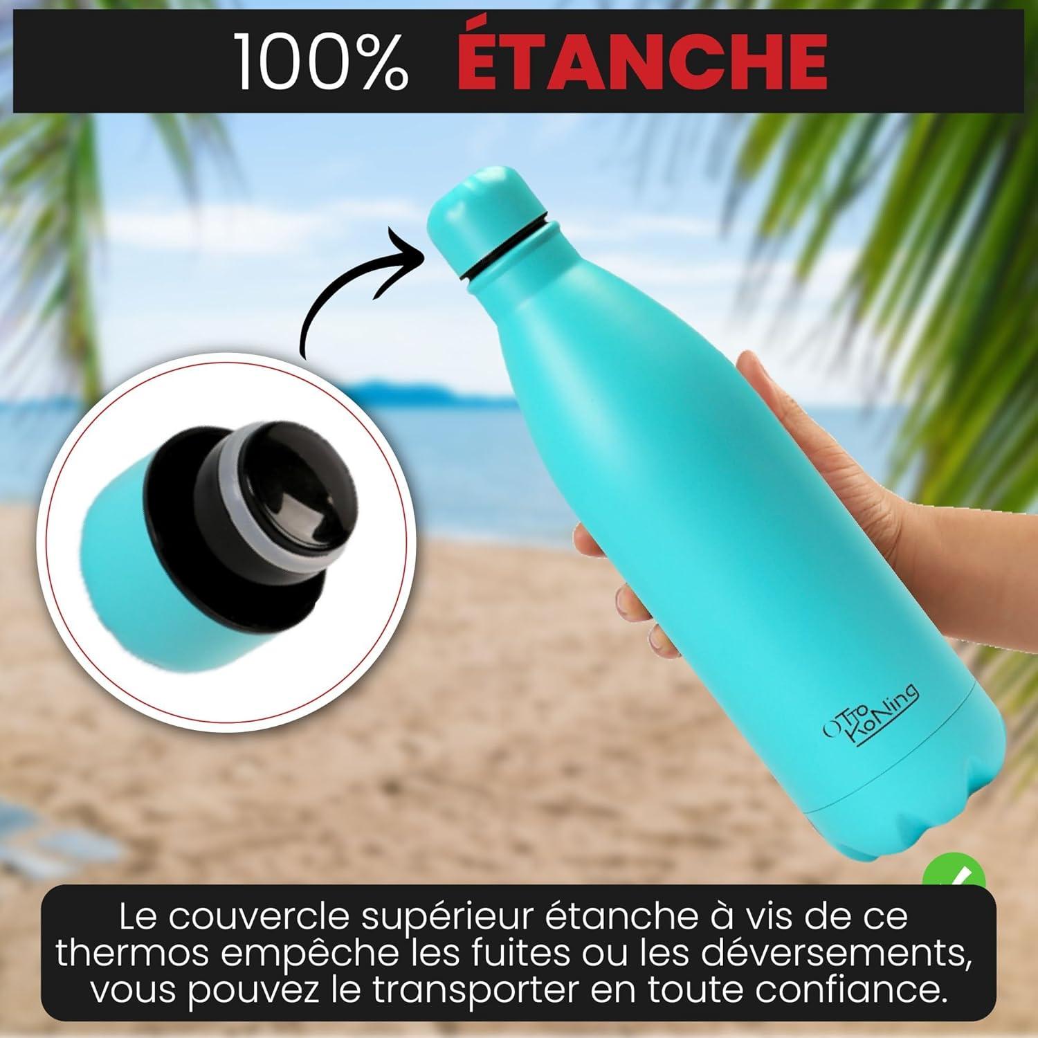 image:imageGourde Isotherme Otto Koning 1L Inox Bouteille Eau Sport Thermos Caf et Th Maintien Chaud 12h Froid 24h Design tanche Double Paroi Sans BPA pour Homme Femme BureauVert