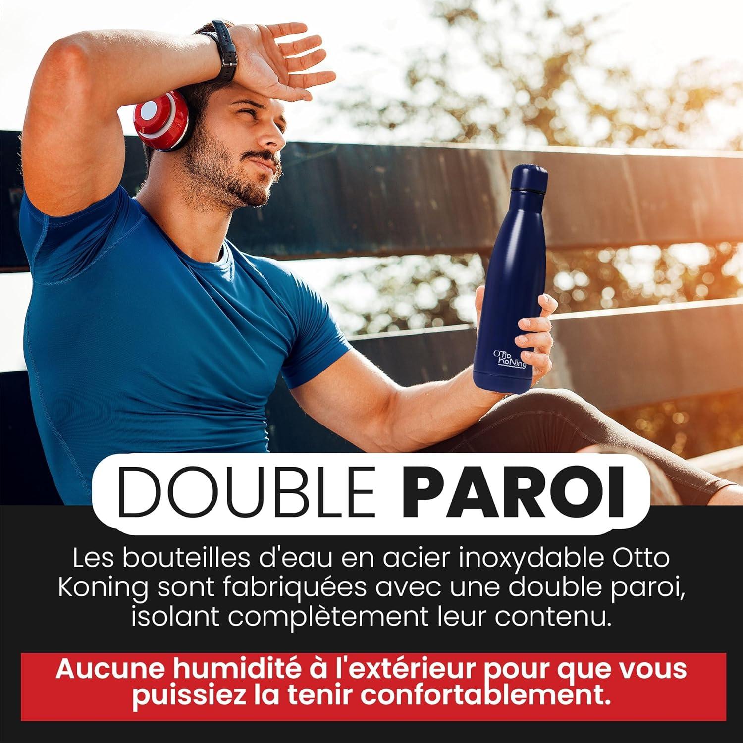image:imageGourde Isotherme Otto Koning 1L Inox Bouteille Eau Sport Thermos Caf et Th Maintien Chaud 12h Froid 24h Design tanche Double Paroi Sans BPA pour Homme Femme BureauBleu Marine