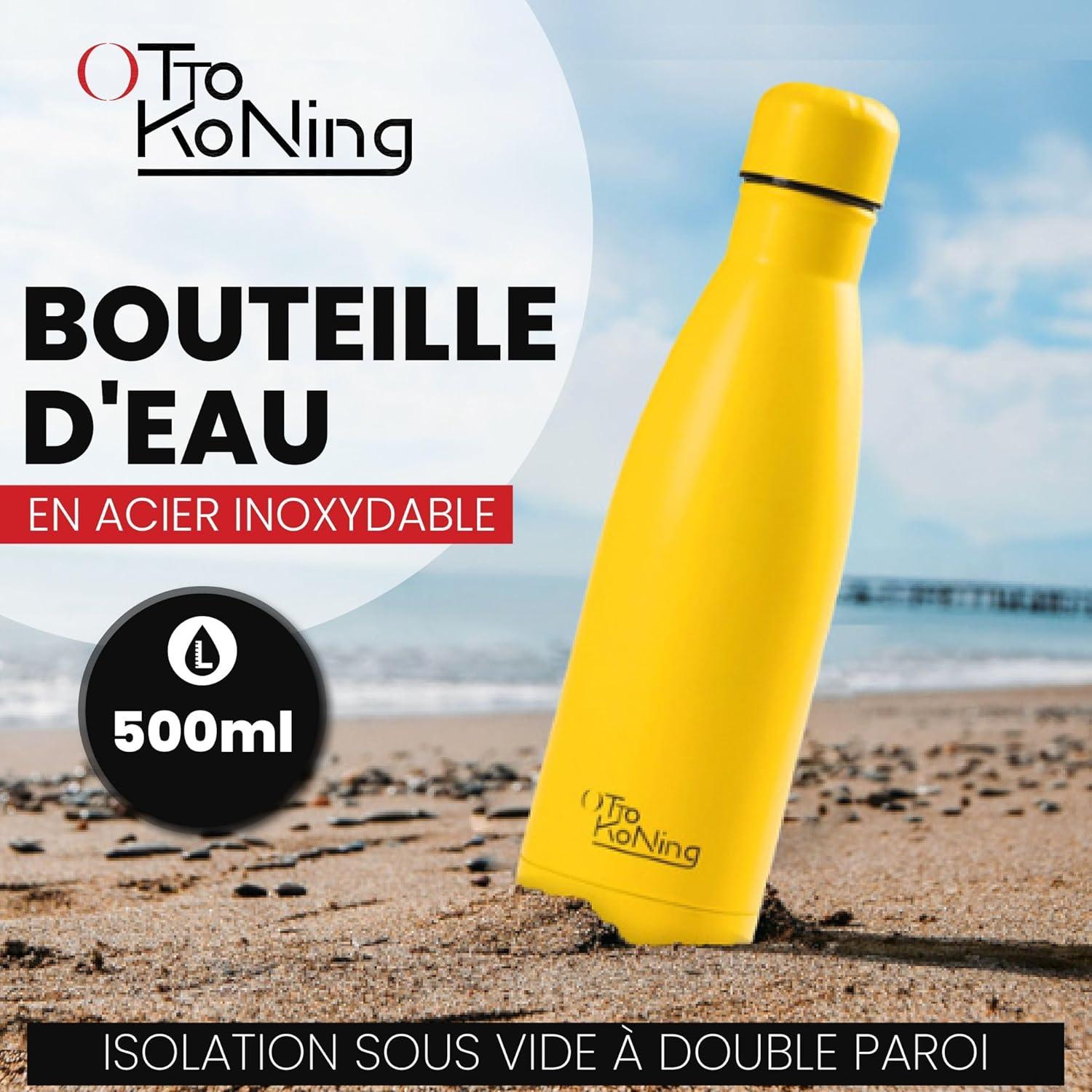 image:imageGourde Isotherme Otto Koning 1L Inox Bouteille Eau Sport Thermos Caf et Th Maintien Chaud 12h Froid 24h Design tanche Double Paroi Sans BPA pour Homme Femme BureauJaune