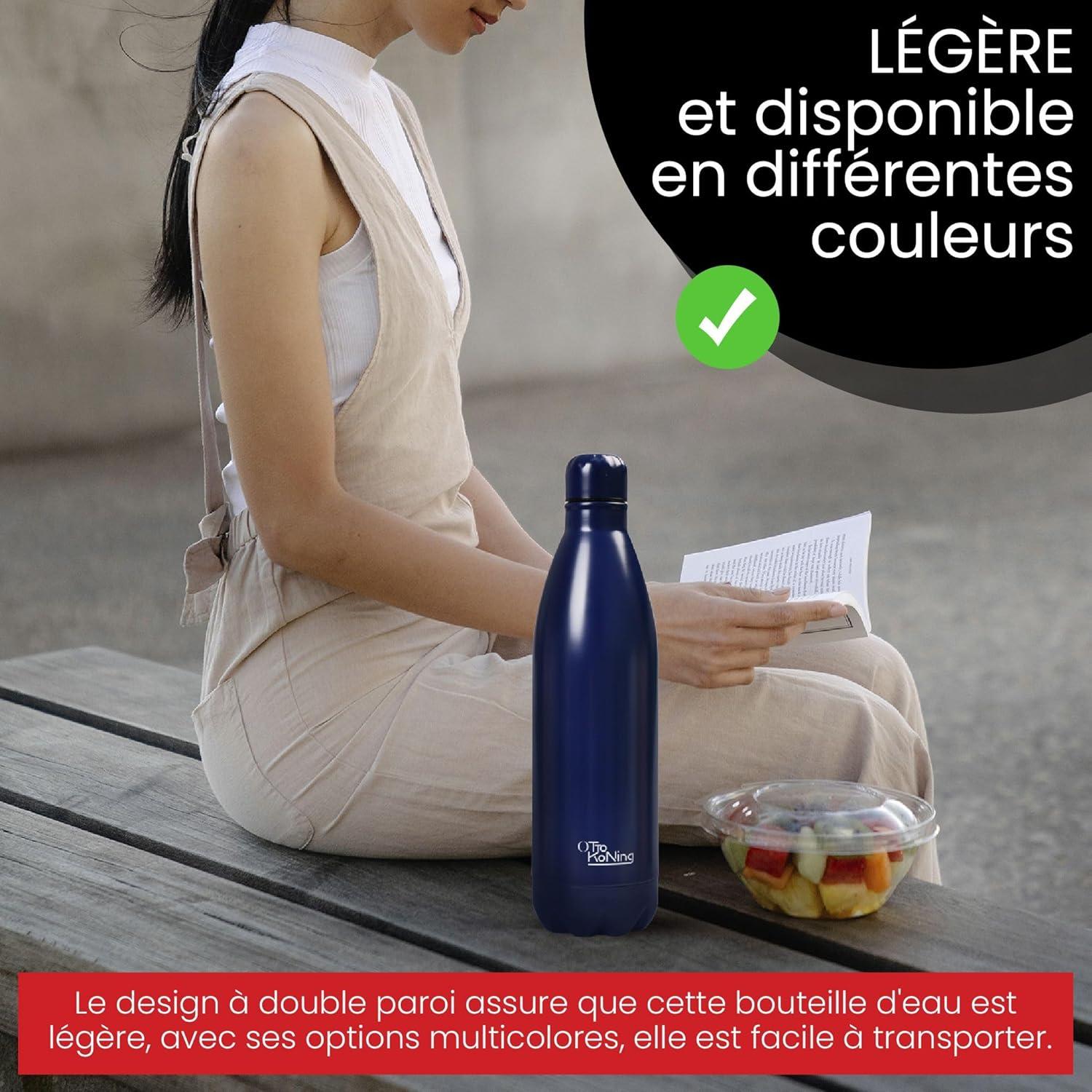 image:imageGourde Isotherme Otto Koning 1L Inox Bouteille Eau Sport Thermos Caf et Th Maintien Chaud 12h Froid 24h Design tanche Double Paroi Sans BPA pour Homme Femme BureauBleu Marine