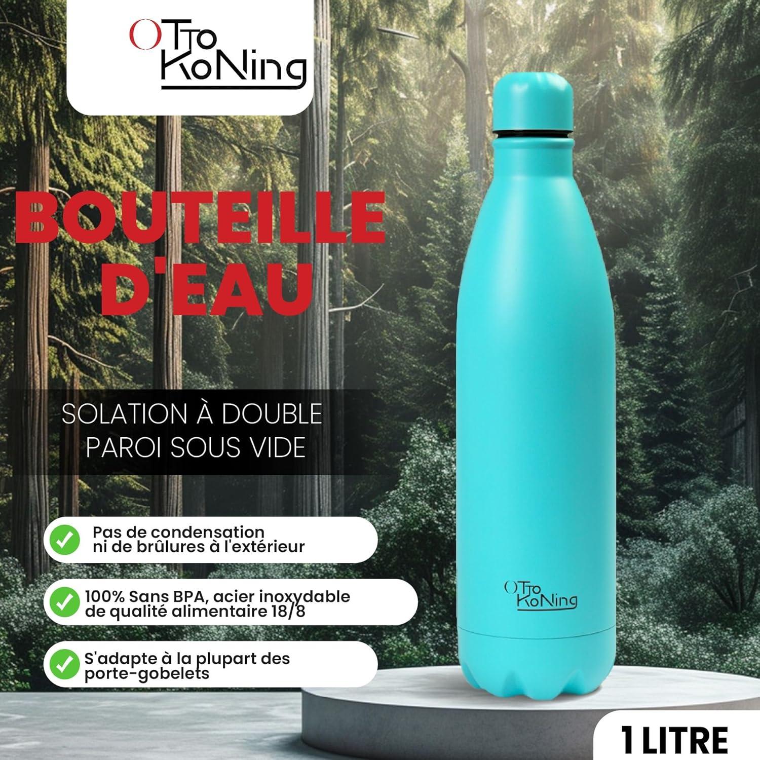 image:imageGourde Isotherme Otto Koning 1L Inox Bouteille Eau Sport Thermos Caf et Th Maintien Chaud 12h Froid 24h Design tanche Double Paroi Sans BPA pour Homme Femme BureauVert