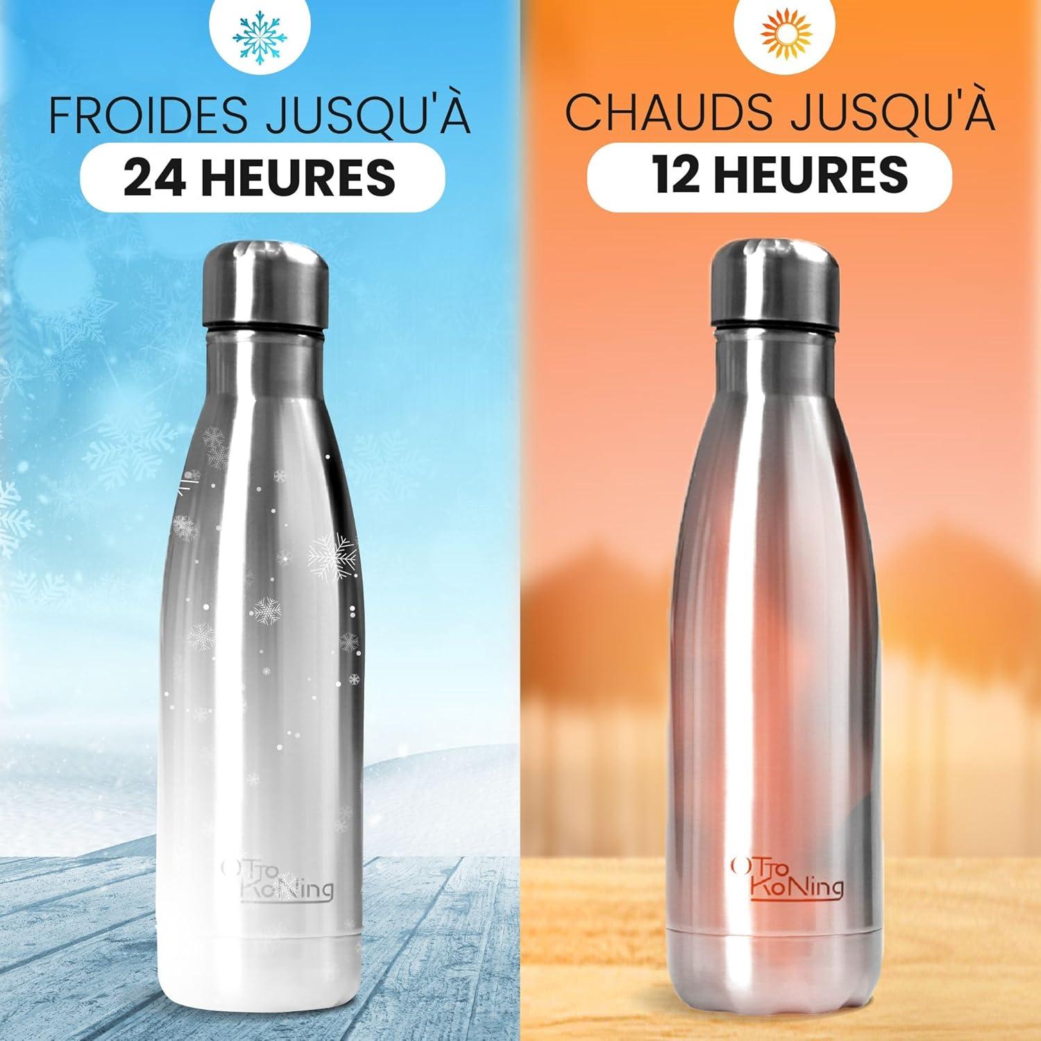 image:imageGourde Isotherme Otto Koning 1L Inox Bouteille Eau Sport Thermos Caf et Th Maintien Chaud 12h Froid 24h Design tanche Double Paroi Sans BPA pour Homme Femme BureauArgent