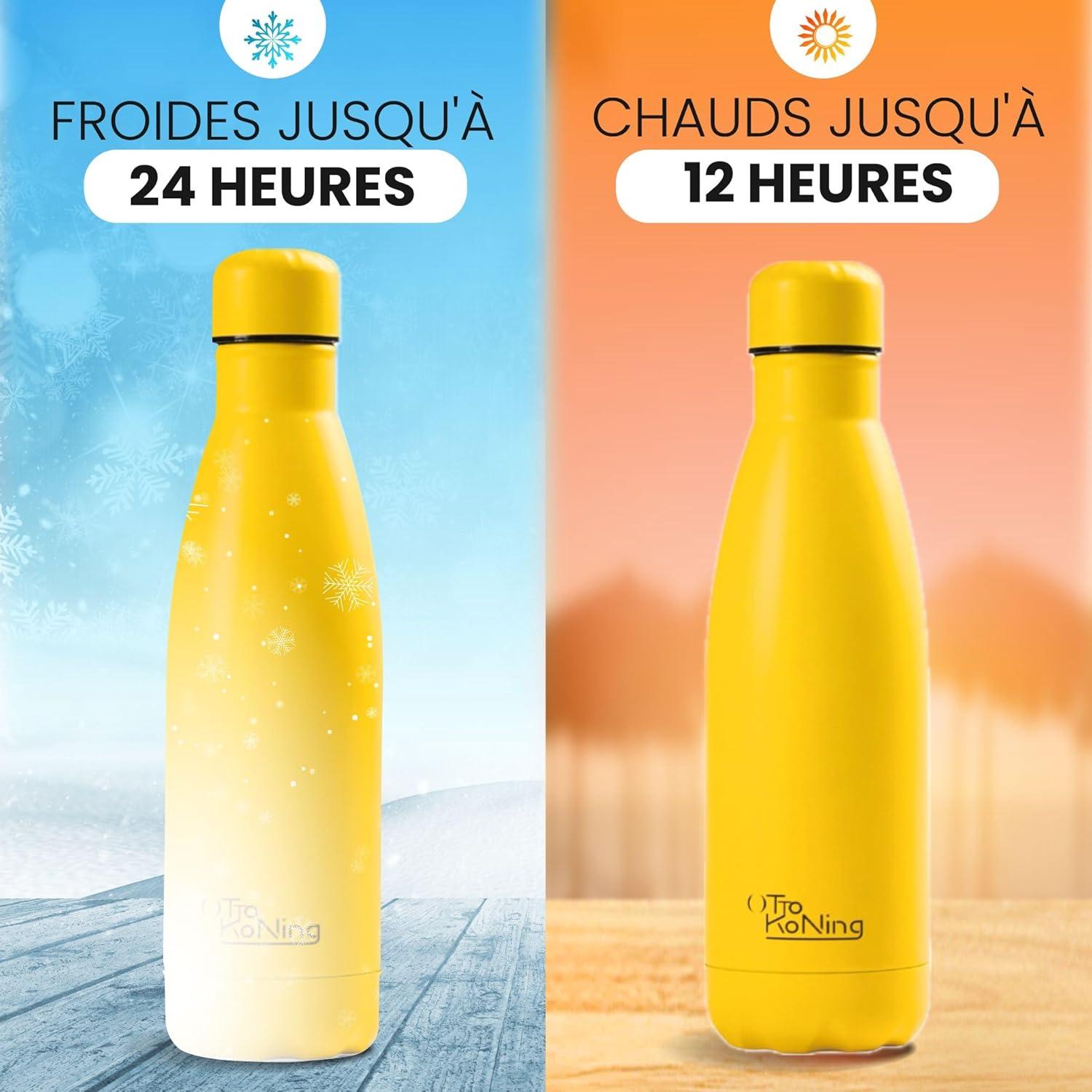 image:imageGourde Isotherme Otto Koning 1L Inox Bouteille Eau Sport Thermos Caf et Th Maintien Chaud 12h Froid 24h Design tanche Double Paroi Sans BPA pour Homme Femme BureauJaune