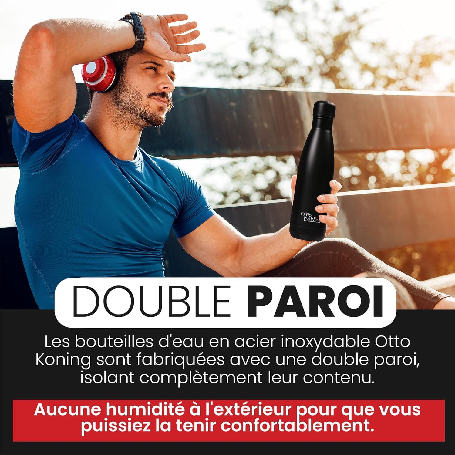 image:imageGourde Isotherme Otto Koning 1L Inox Bouteille Eau Sport Thermos Caf et Th Maintien Chaud 12h Froid 24h Design tanche Double Paroi Sans BPA pour Homme Femme BureauNoirBlanc