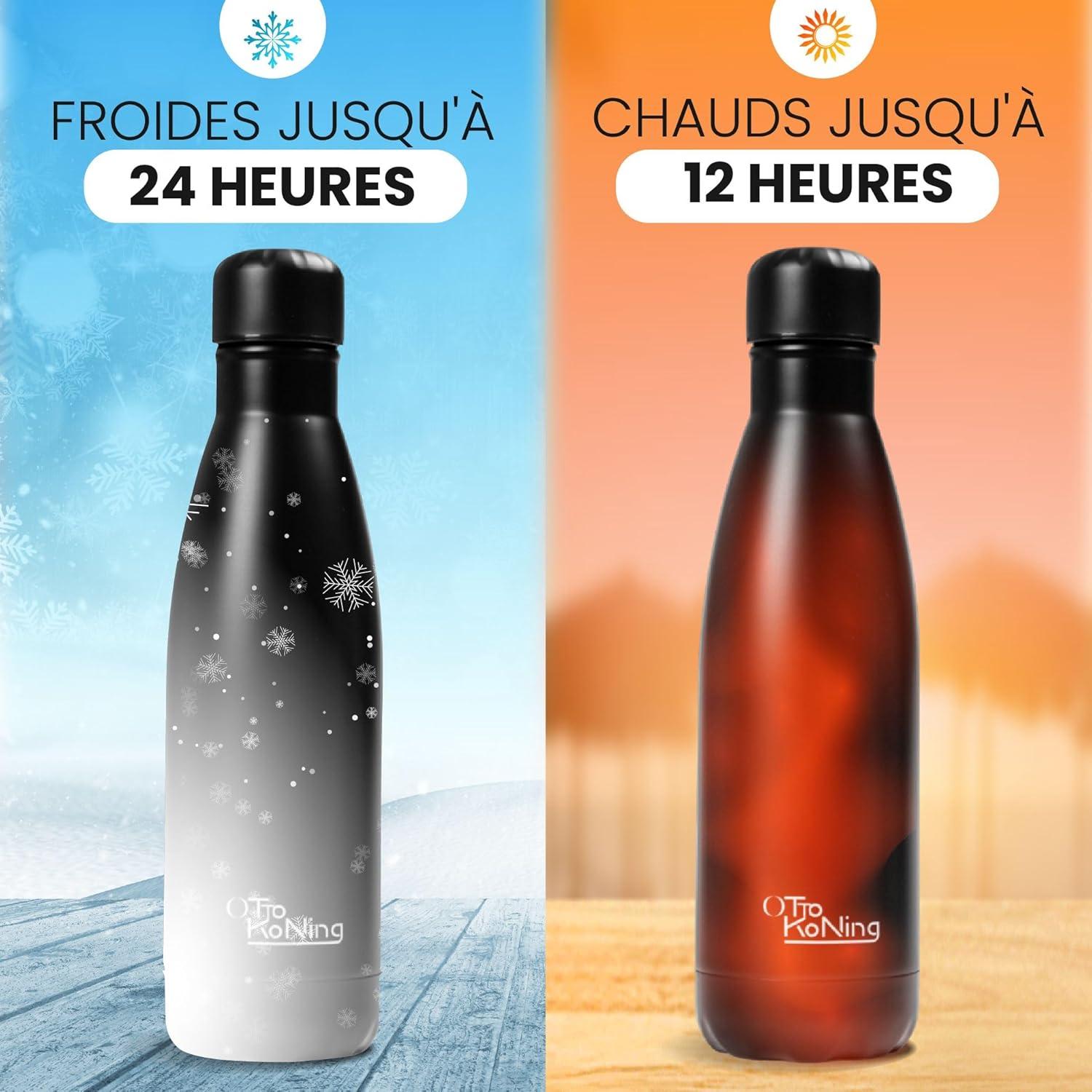 image:imageGourde Isotherme Otto Koning 1L Inox Bouteille Eau Sport Thermos Caf et Th Maintien Chaud 12h Froid 24h Design tanche Double Paroi Sans BPA pour Homme Femme BureauNoirBlanc